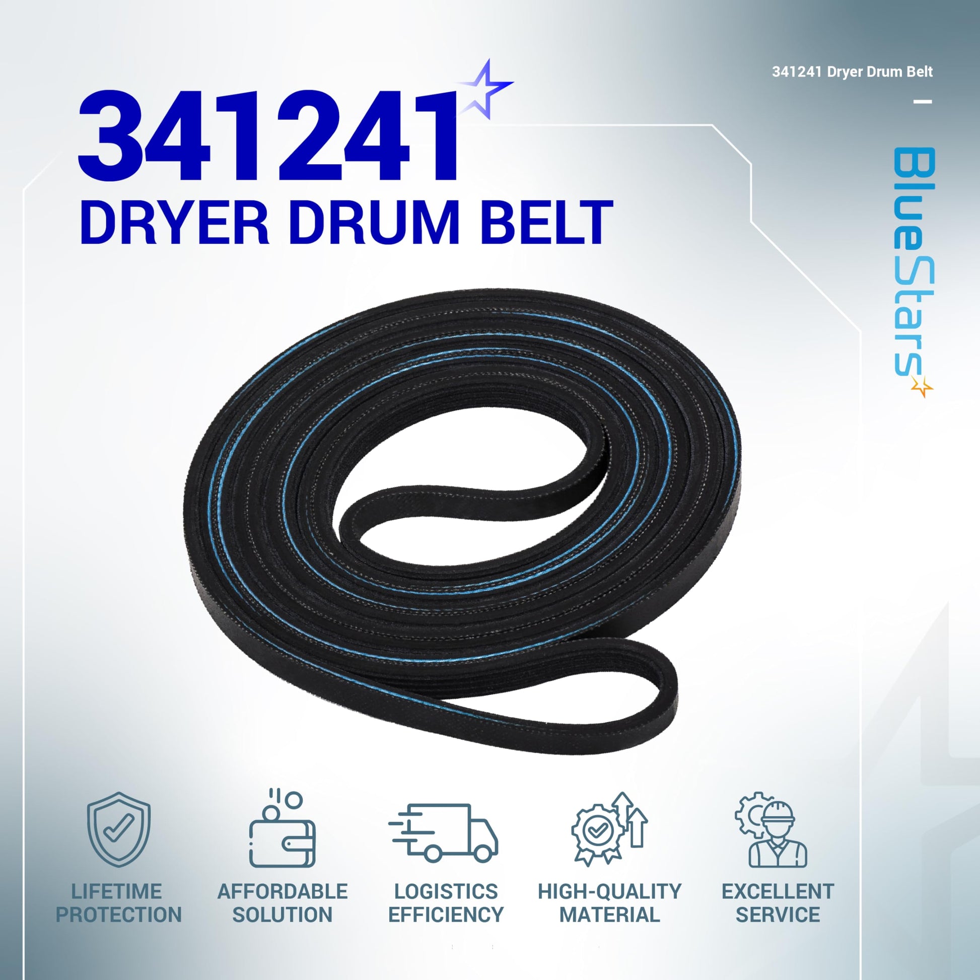 BlueStars 341241 Dryer Drum Belt - Compatible with Whirlpool Kenmore Roper Amana Dryers - Replaces 8066065 AP2946843 W10127457 PS346995 14210003 31531589 31001026 3394651 529597 WED4815EW1 NED4655EW1