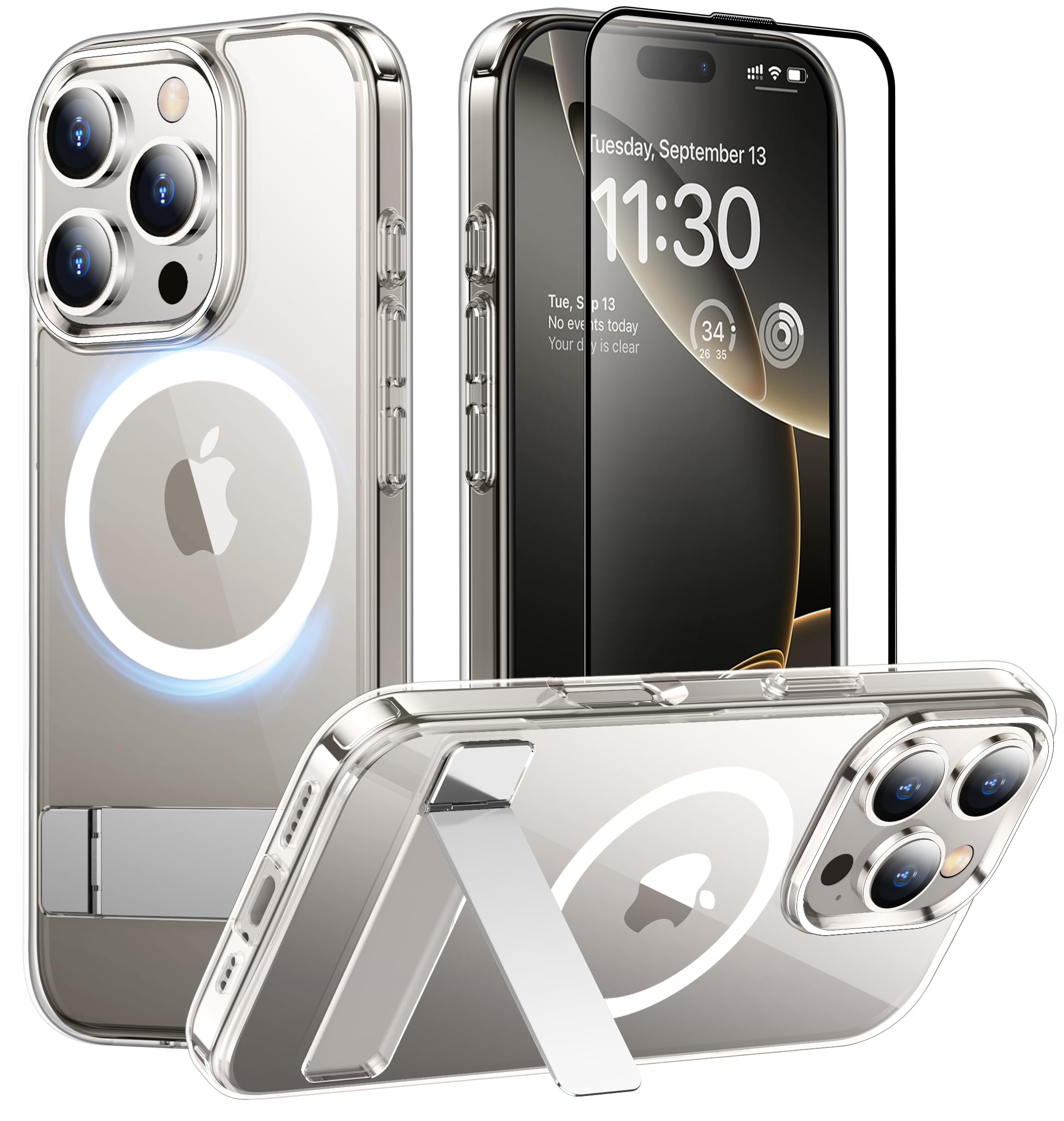 Temdan Magnetic Compatible with iPhone 16 Pro Case, [Built-in Invisible Kickstand][Compatible with MagSafe] [Military Grade Shockproof] Slim Translucent Matte Phone Case for iPhone 16 Pro 6.3"