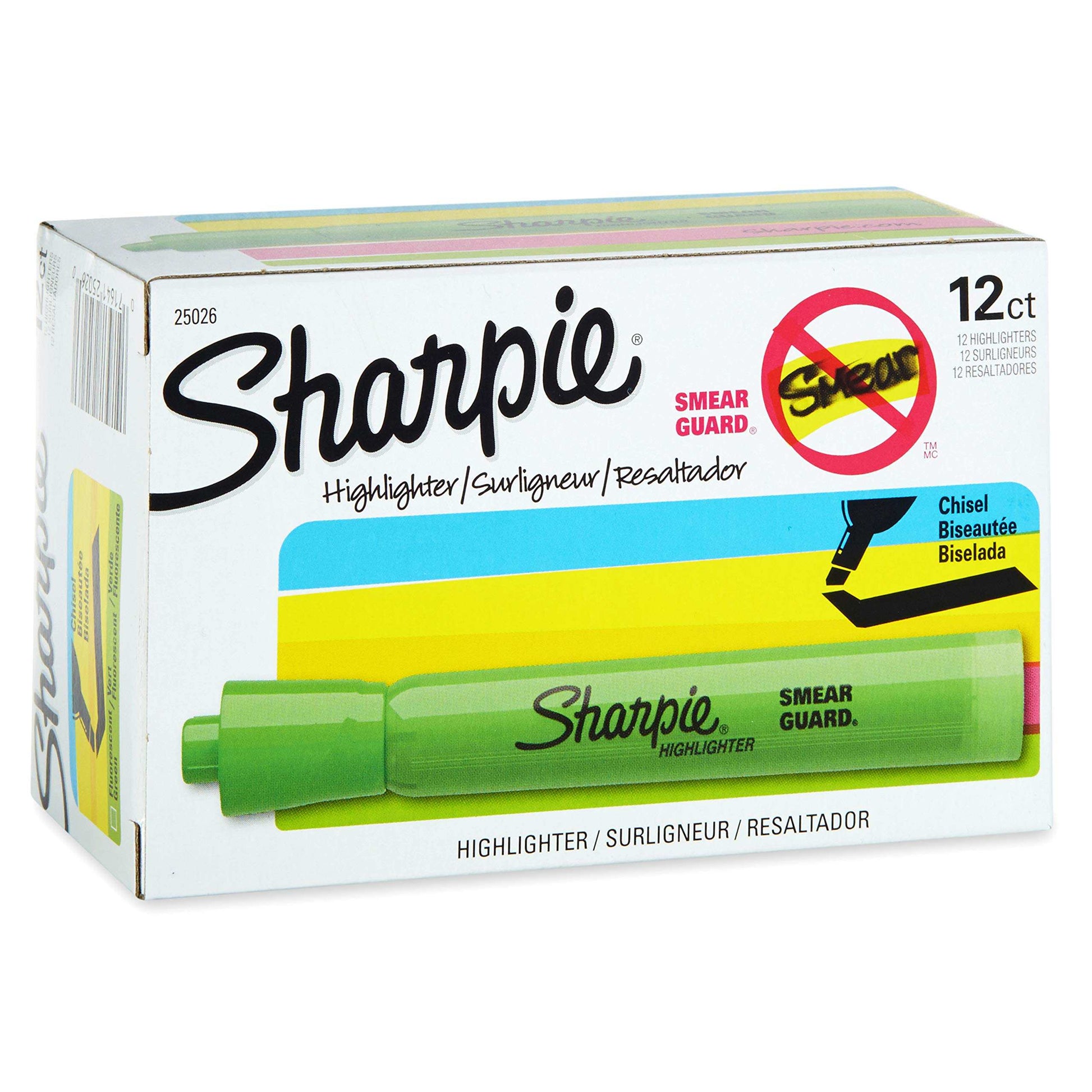 Sharpie Tank Style Highlighters, Chisel Tip, Fluorescent Pink, Box of 12
