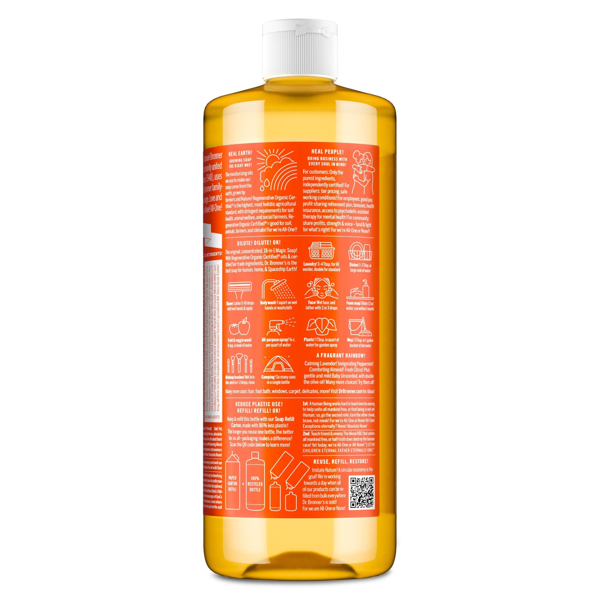 Dr. Bronner's Pure-Castile Magic Soap Liquid (Tea Tree, 32 ounce, 2-Pack) - Made with Regenerative Organic Certified Oils, 18-in-1 Uses: Body, Hair, Laundry & Dishes, Concentrated, Vegan, Non-GMO