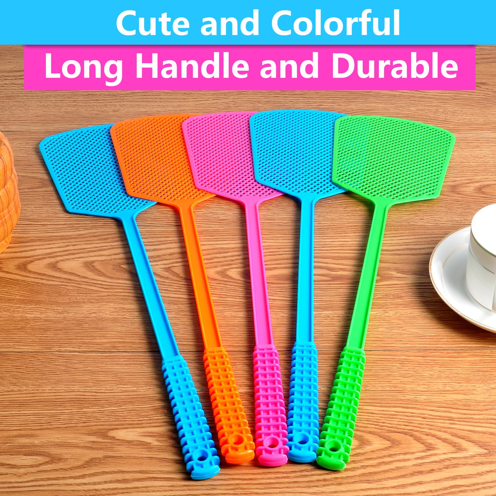 Fly Swatter,5 Pack Plastic Heavy Duty Manual Fly Killer, Long Handle Flyswatter, Large Bug Swatters That Work for Indoor and Outdoor