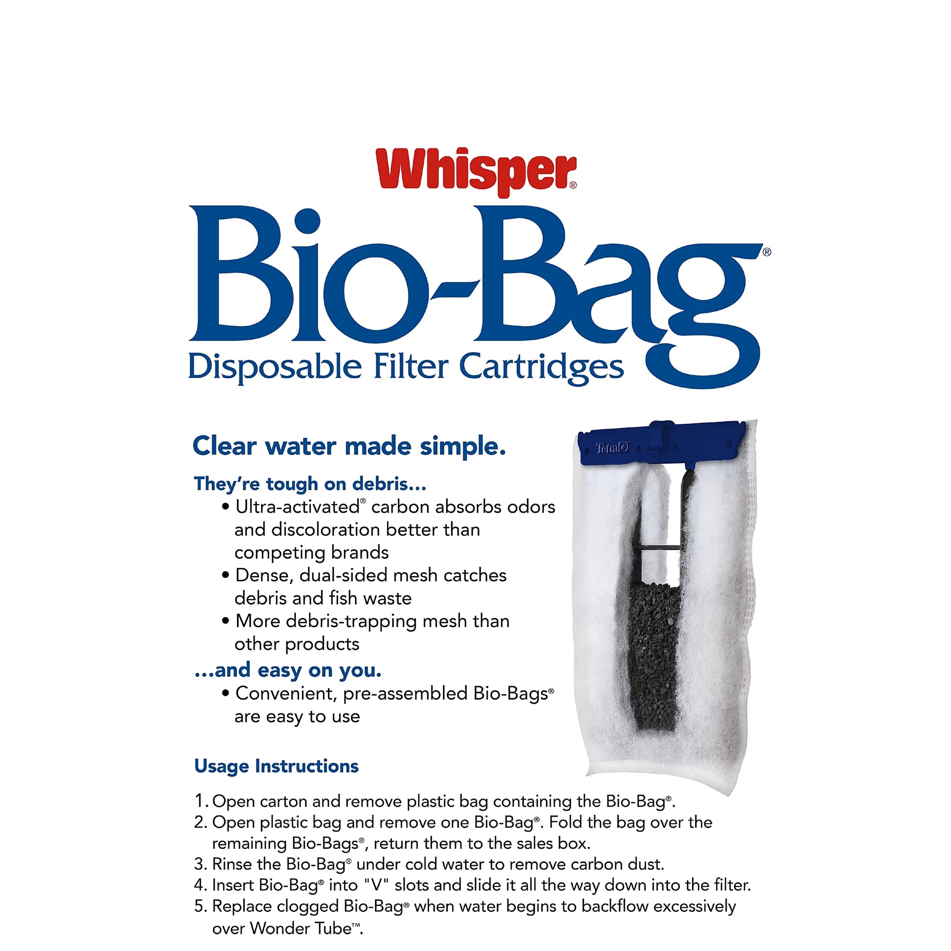 Tetra Whisper Bio-Bag Filter Cartridges For Aquariums - Ready To Use BLUE, Large, 3 Count (Pack of 1)