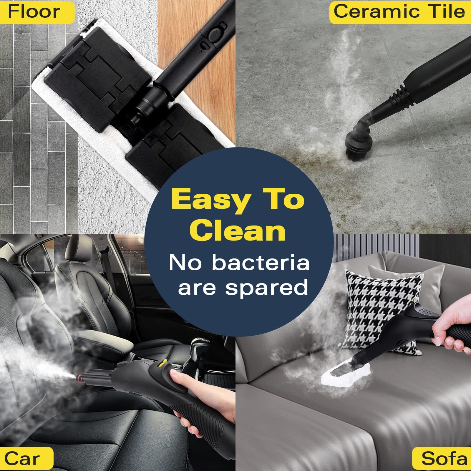 Steam Cleaner, Multipurpose Powerful Steamer with 21 Accessories, 248°F High-Temperature Steam for Floors, Grout, Tiles, Carpet, Cars - Portable 1.08L Tank, Child Lock, Chemical-Free Cleaning (Yellow)