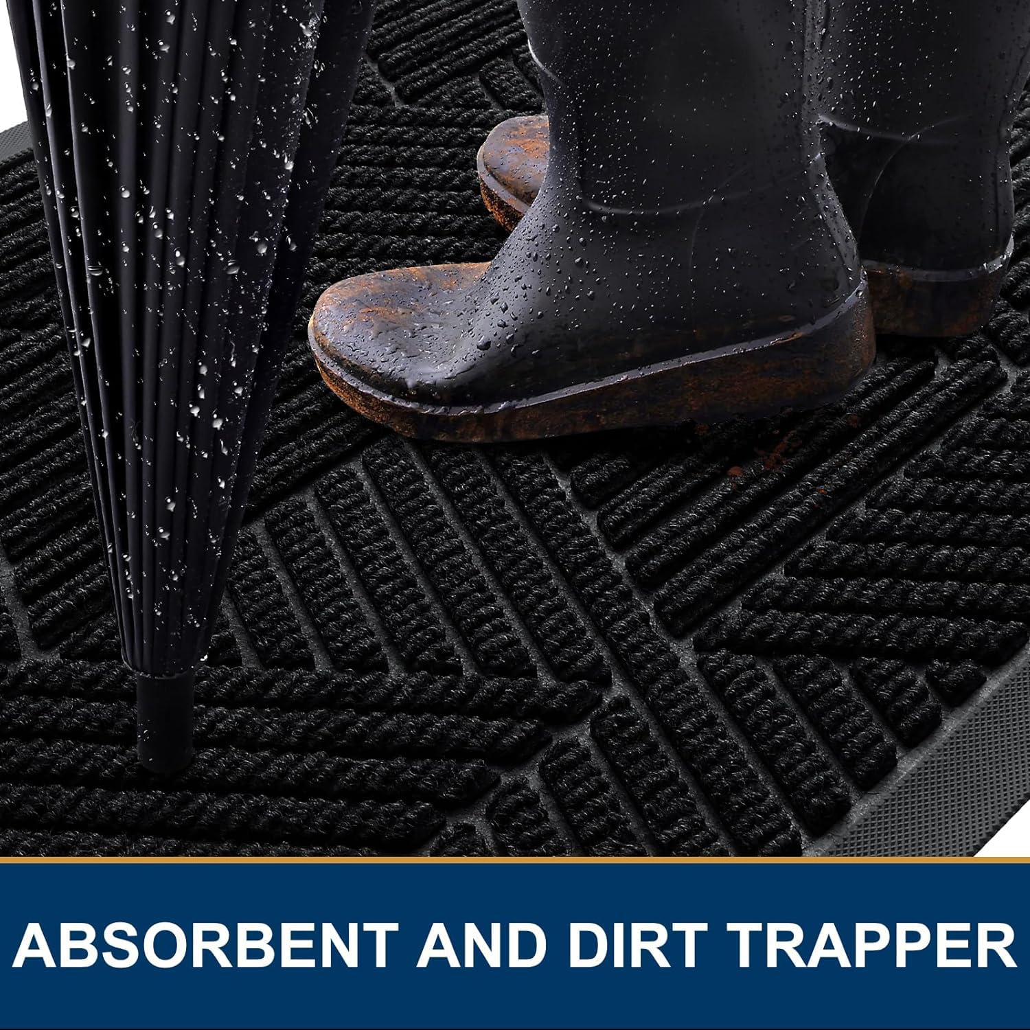 Smiry Front Door Mat Outside Entrance, Heavy Duty Sturdy Natural Rubber Doormat, Trap Dirt and Moisture, Easy Clean Low Profile Welcome Floor Mats for Indoor Outdoor Entry, 29.5x17 Inch, Black