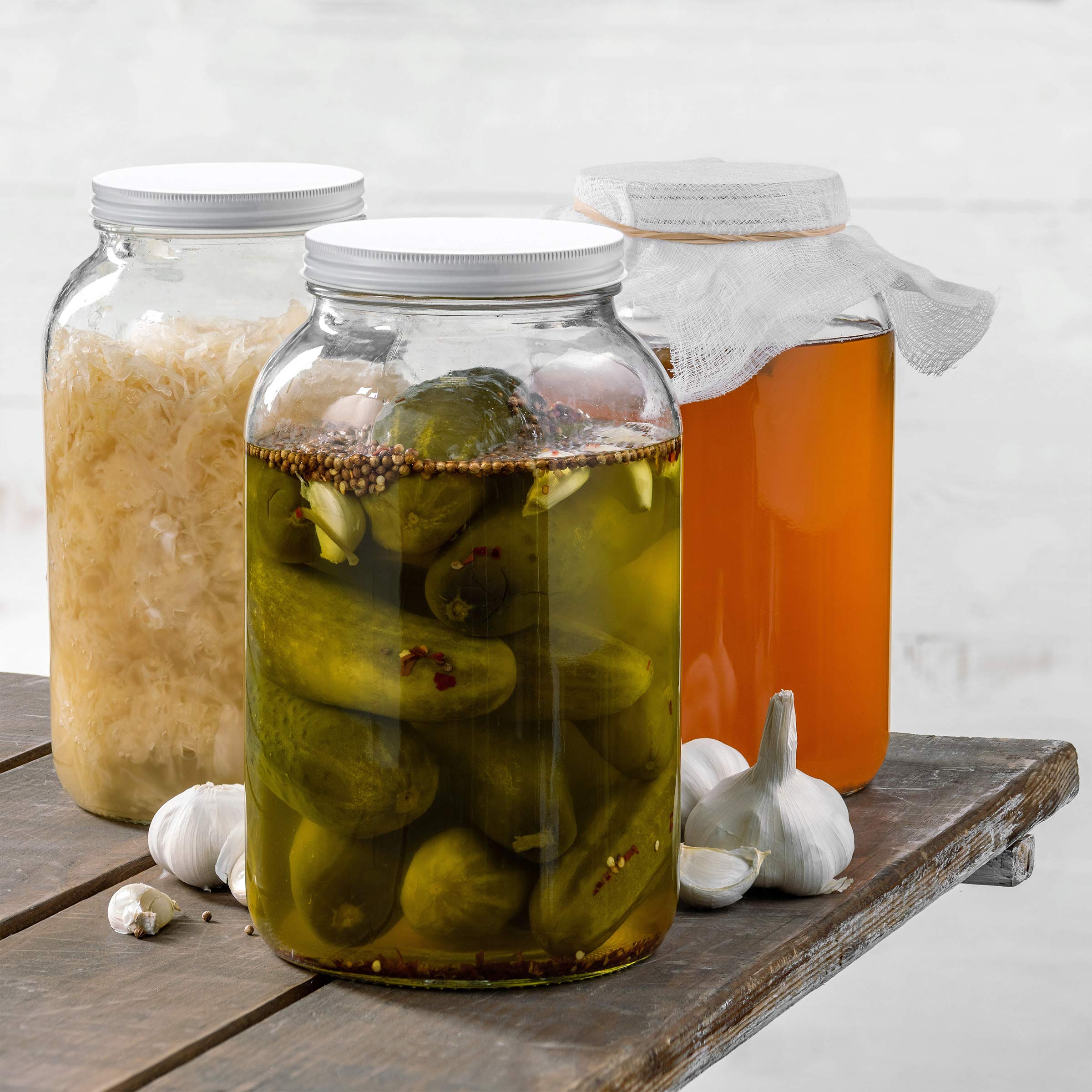 1 Gallon Glass Jar With Lid – 2 Pack Large Glass Jar With Airtight Metal Lids - USDA Approved BPA-Free Dishwasher Safe, Wide Mouth Sun Tea Jar, Gallon Mason Jar for Storage, Fermenting, And Brewing