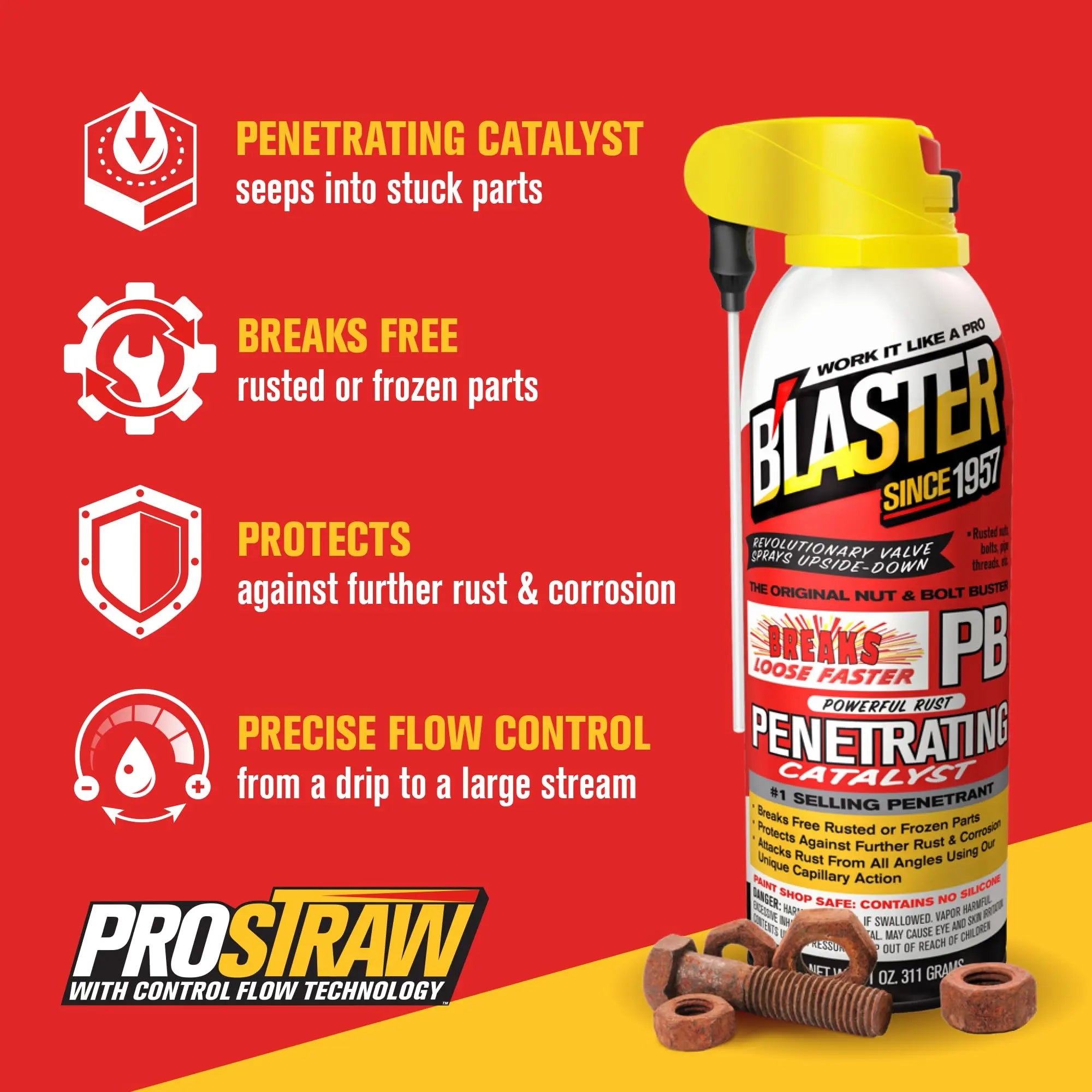 B'laster PB Blaster Penetrating Oil Spray, 11-oz Pack of 12 - Rust Prevention Spray -Unsticks Rusted Bolts - Anti Corrosion