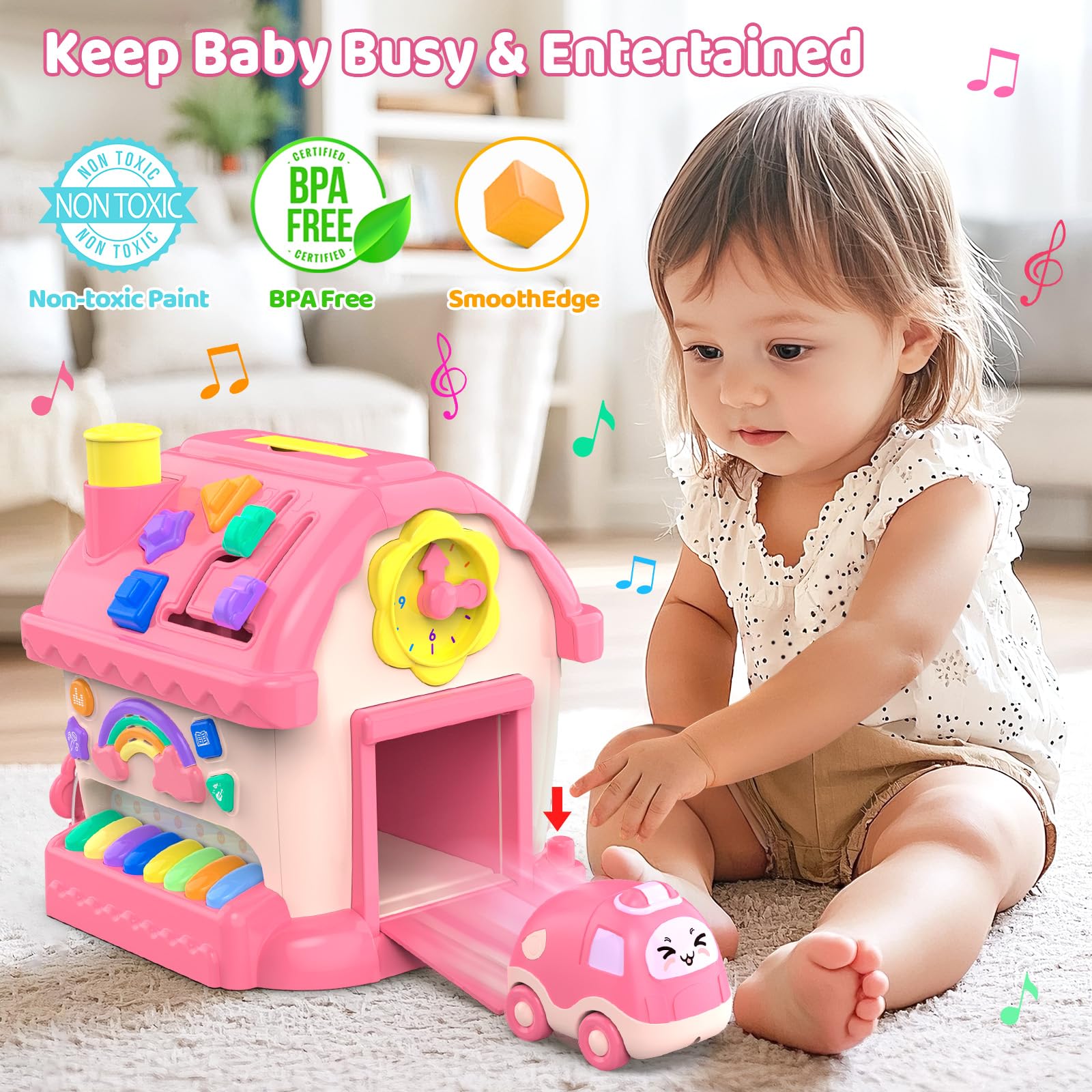 Fidecexv Montessori Toys for 1 Year Old Girl Gifts, 12-in-1 Musical House Toddler Learning Toys for 1-2, 1st First Birthday Gifts for Girls and Boys Baby 6-12 12-18 6-24 Months