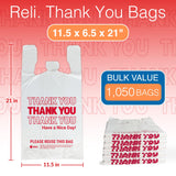 Reli. Plastic Bags Thank You (1050 Count) | White Grocery Bags, Plastic Shopping Bags with Handles