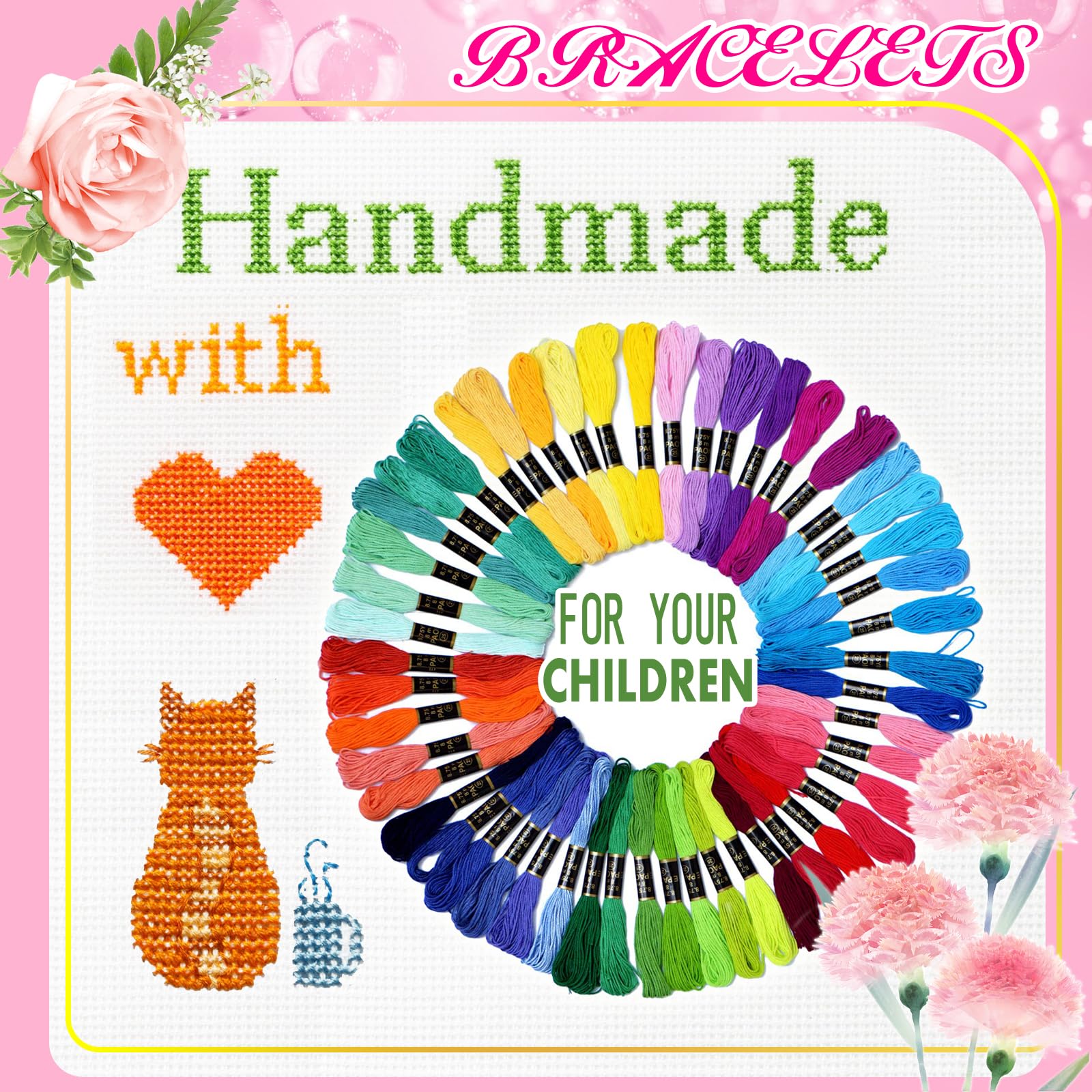 Friendship Bracelet String 50 Skeins Fashionable Rainbow Color Embroidery Floss Cross Stitch Embroidery Thread Cotton Floss Bracelet Yarn, Craft Floss