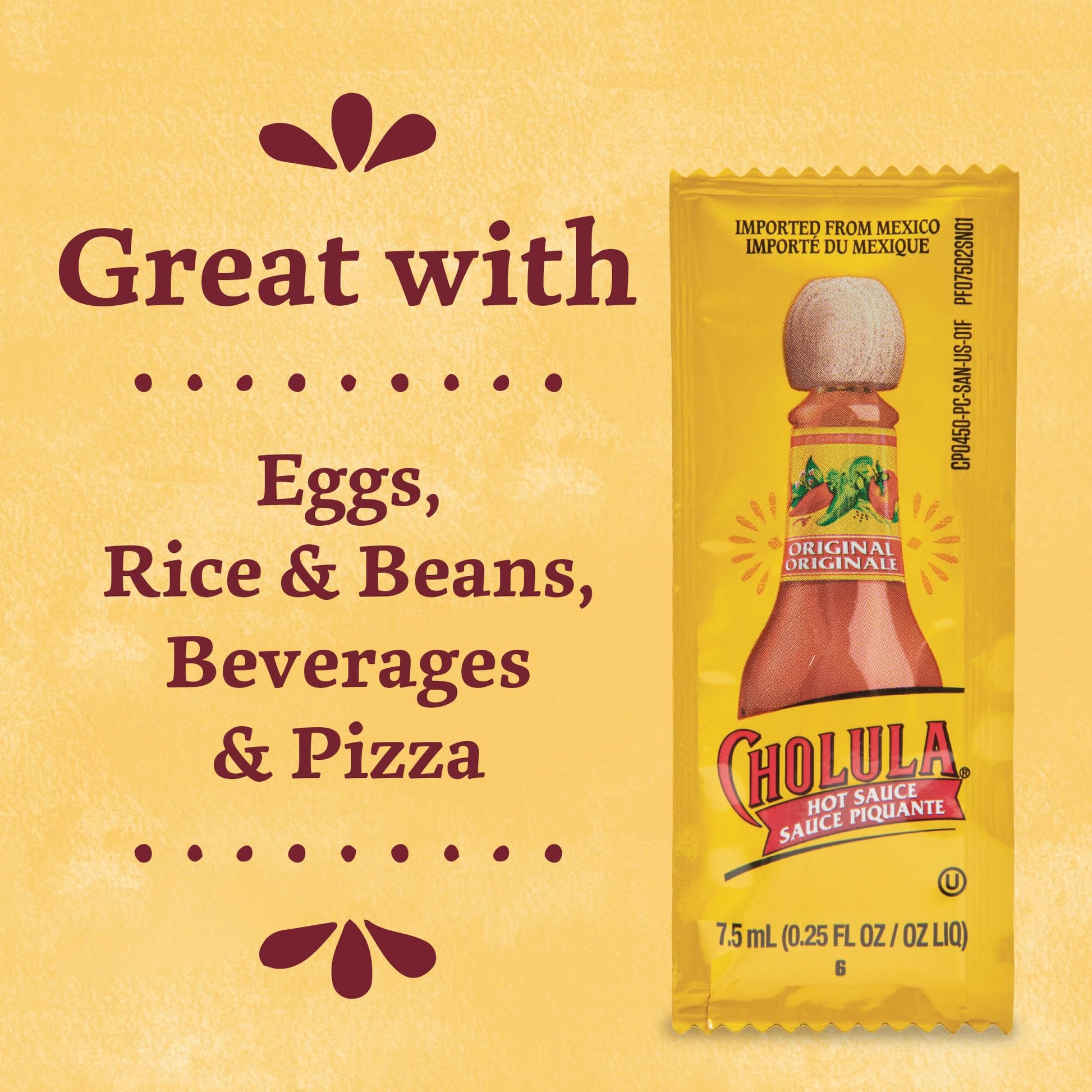 Cholula Original Hot Sauce Packets, 200 count - One 200 Count Individual Hot Sauce Packets with Mexican Peppers and Signature Spice Blend, Perfect Single-Serve Size for Delivery and Takeout