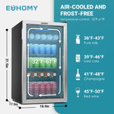 EUHOMY Beverage Refrigerator Cooler, 125 Can Mini Fridge with Glass Door for Soda Beer or Wine, Beverage Cooler for Home, Office, Bar with Adjustable Removable Shelves, Silver