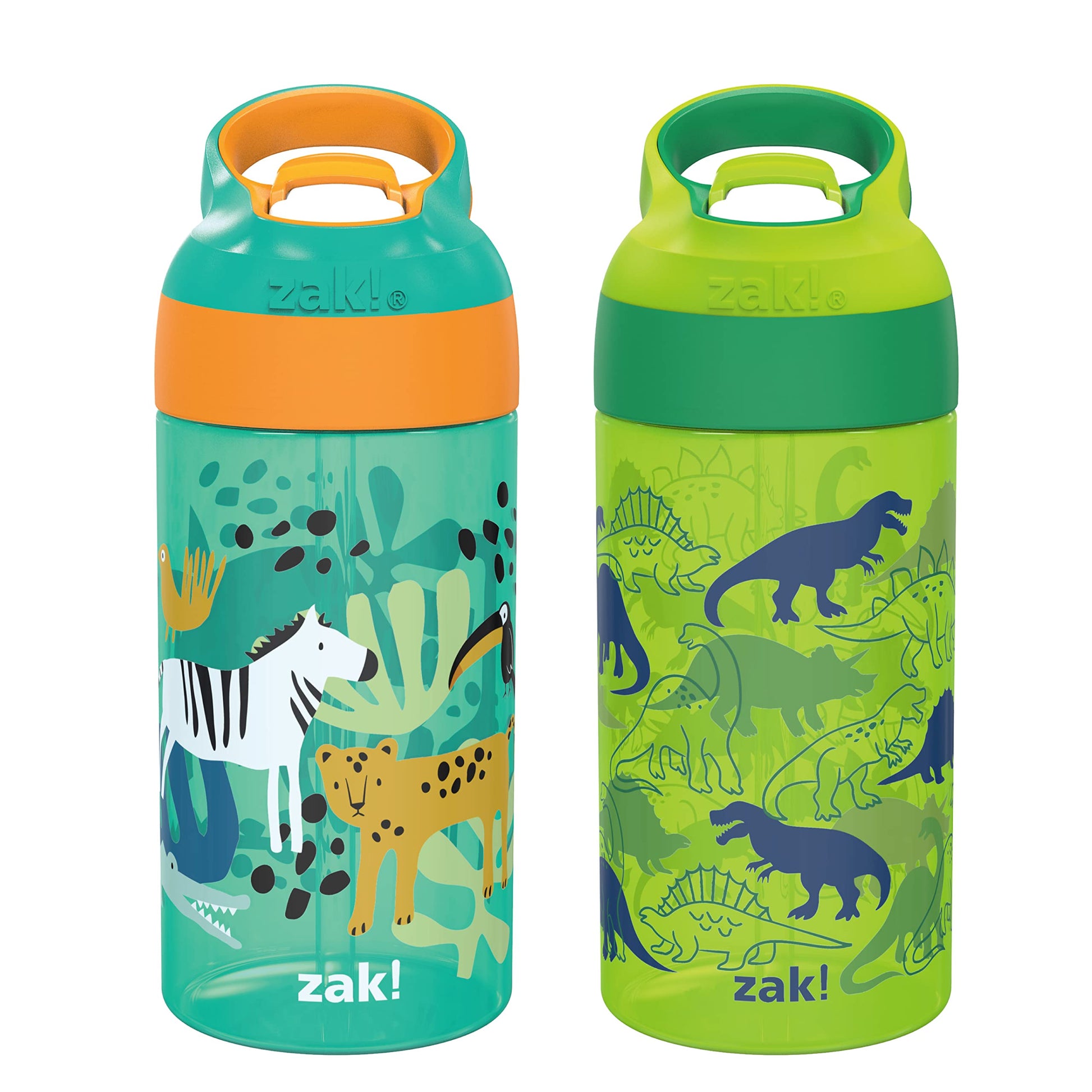 Zak Designs 16oz Riverside Kids Water Bottle with Spout Cover and Built-in Carrying Loop, Made of Durable Plastic, Leak-Proof Design for Travel (Unicorn & Shells, Pack of 2)