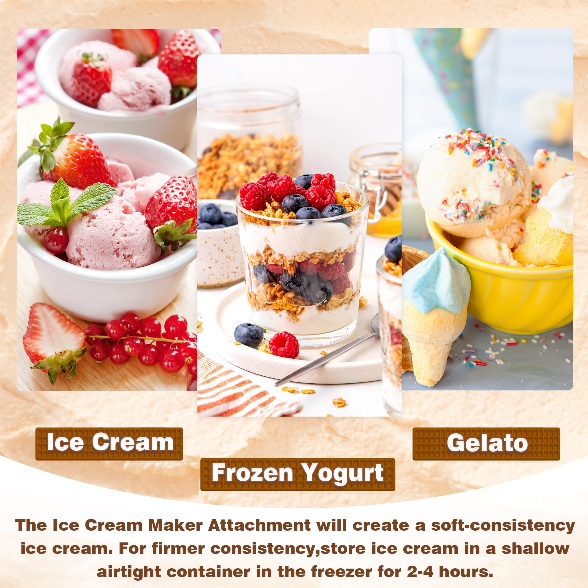 Ice Cream Maker Attachment for KitchenAid Stand Mixer, Compatible with KitchenAid 4.5/5QT/6QT accessories and attachments, 2 Quart for kitchenaid mixer attachments Frozen Yogurt/Gelato Maker