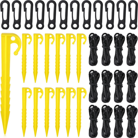 Inflatable Stakes and Tethers, Include Plastic Tent Stake, Tether with Hook Inflatable Spikes Christmas Halloween Holiday Party Decoration Accessories for Garden Yard Home Lawn Yellow (36 Pieces)