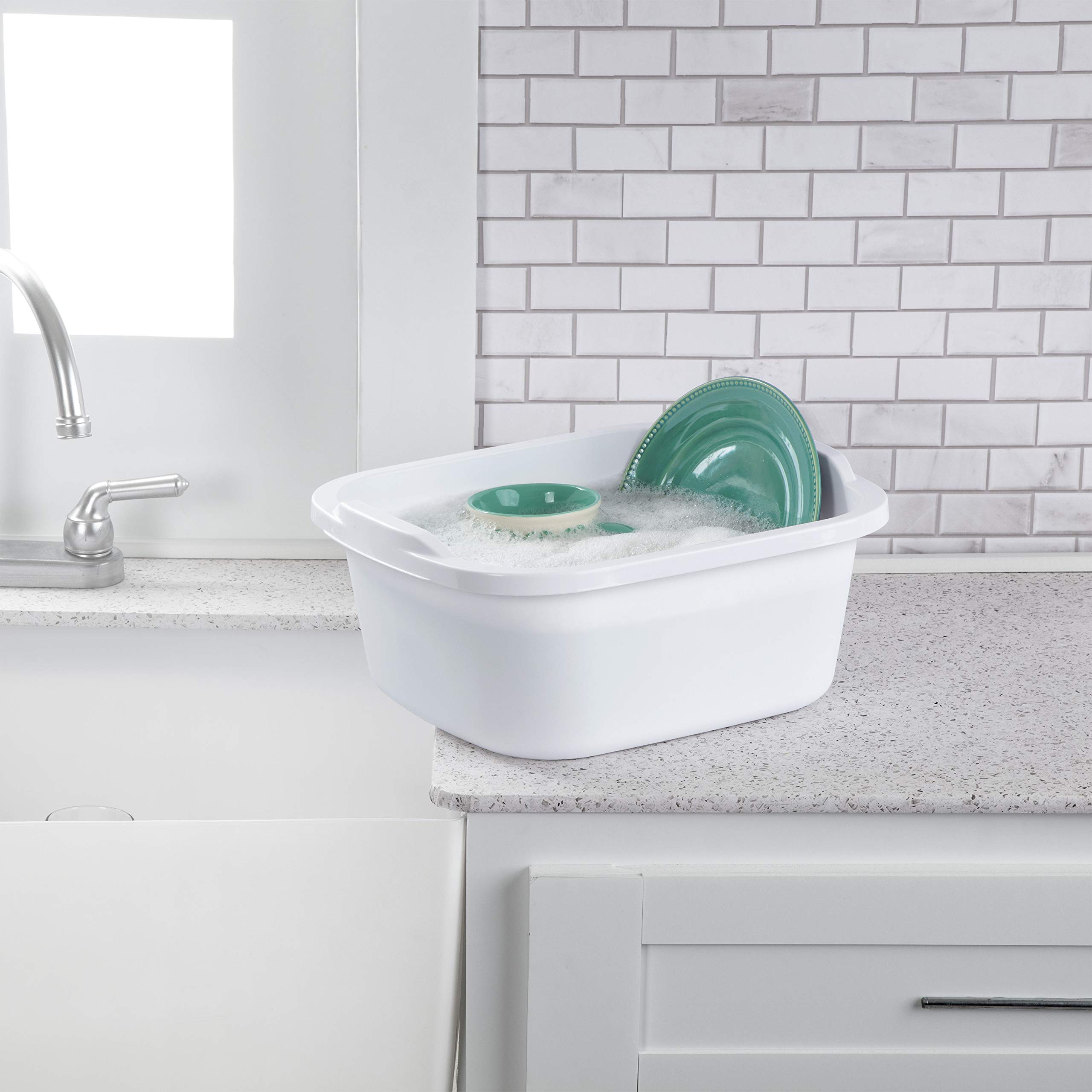 Tribello Plastic Wash Tub Dishpan Basin and Foot Bath for Soaking Feet, Laundry Hand Wash Bucket, Dish Pans for Washing and Storage Cleaning Supplies - 12 Quarts - Heavy Duty - Made in USA (White)