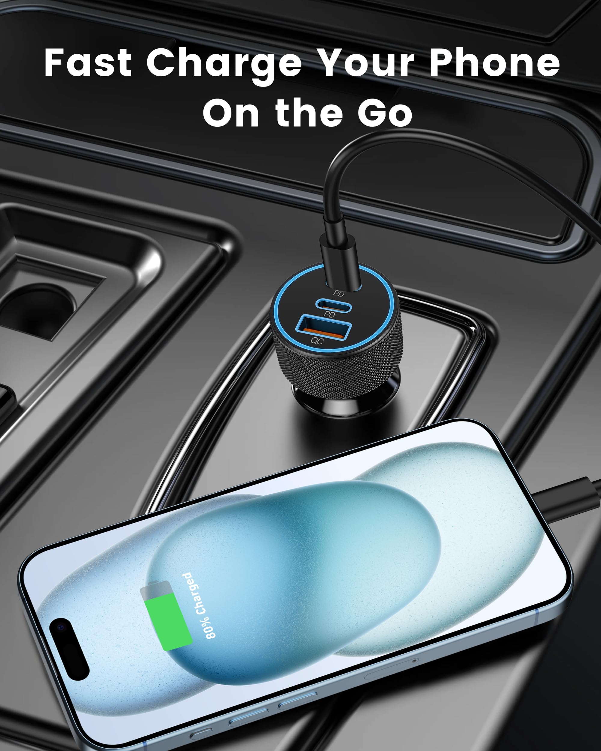 USB C Car Charger, 3-Port 67W Dual USB-C & USB-A Car Power Adapter PD/QC Fast Charging Cigarette Lighter for iPhone 17/16/15/14/13/12/11 Pro Max, iPad, Samsung Galaxy S25 S24/S23/S22, Pixel, Android