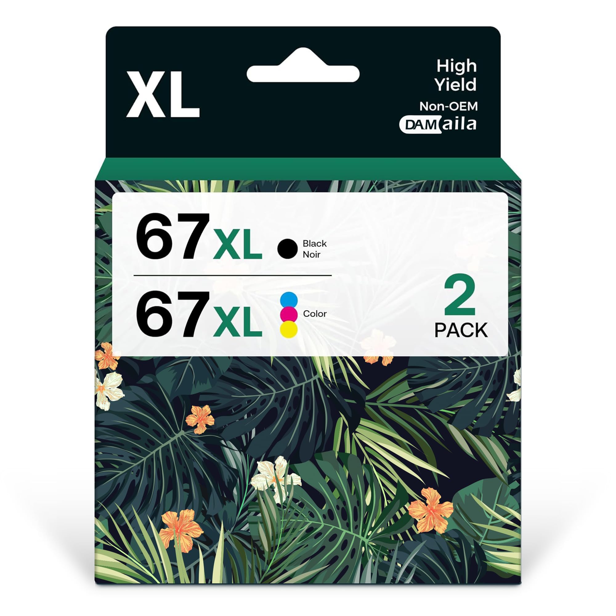 DAM aila 65XL Remanufactured Ink Cartridge Replacement for HP Ink 65XL Work with HP65 5055 5000 5052 5010 5070 5014 3755 3700 3772 2600 3752 2652 2655 2622 2640 Printer(1 Black,1 Tri-Color)