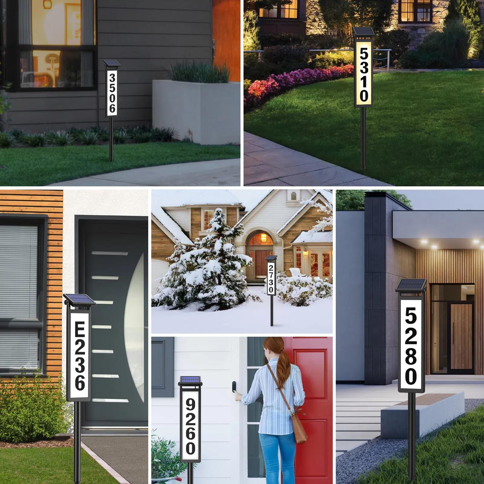 Solar Address Sign, House Numbers for Outside, Lighted Address Plaque Outdoor Waterproof, Illuminated LED Address Numbers for Yard Home