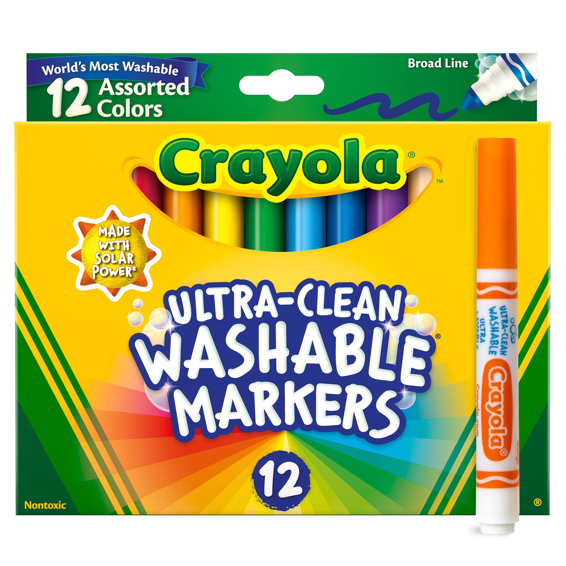 Crayola Broad Line Markers (12 Count), Washable Markers for Kids, Assorted, Back to School Essentials, Teacher Classrooms Must Have, School Supplies, 3+