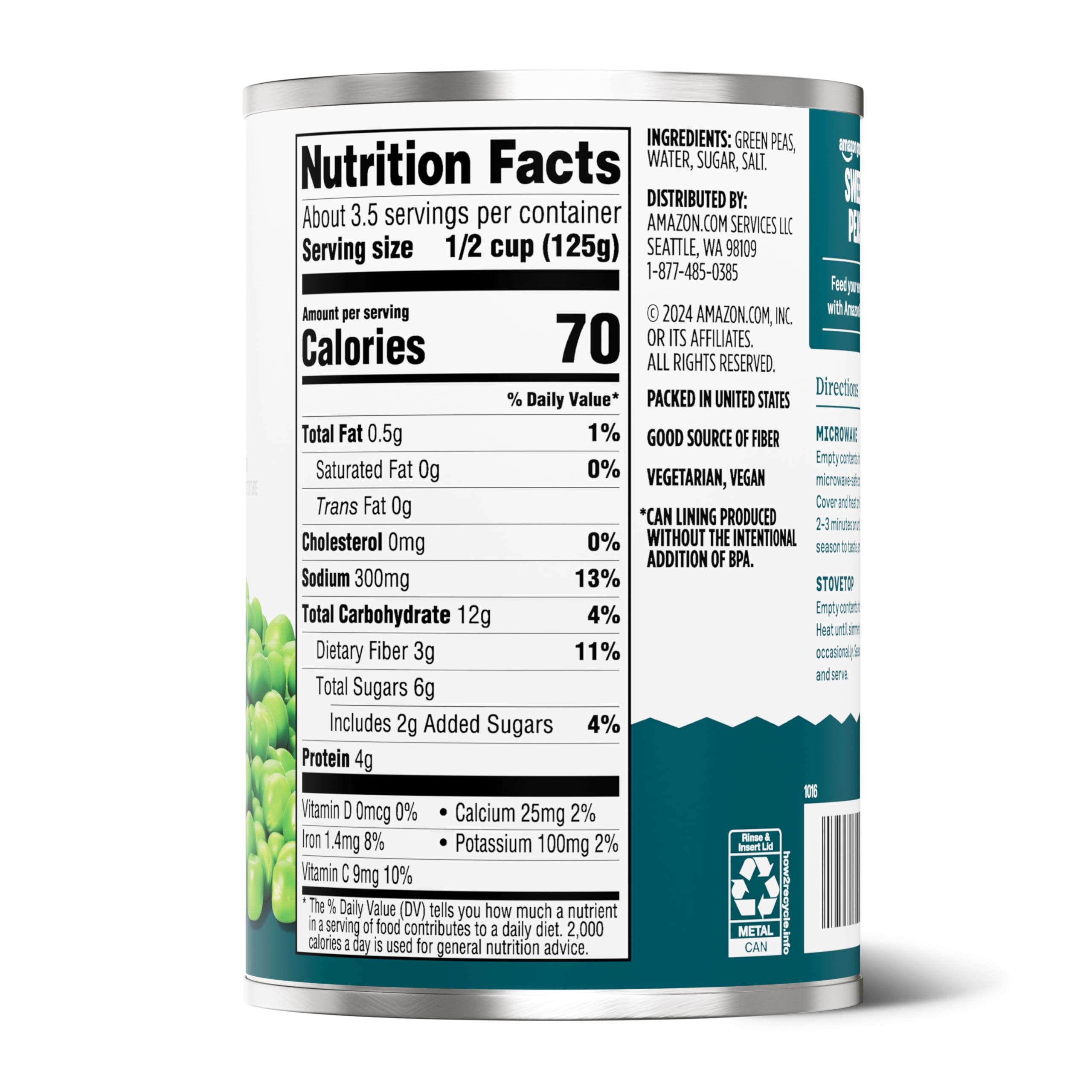 Amazon Grocery, Sweet Peas, 15 Oz (Previously Amazon Fresh, Packaging May Vary)