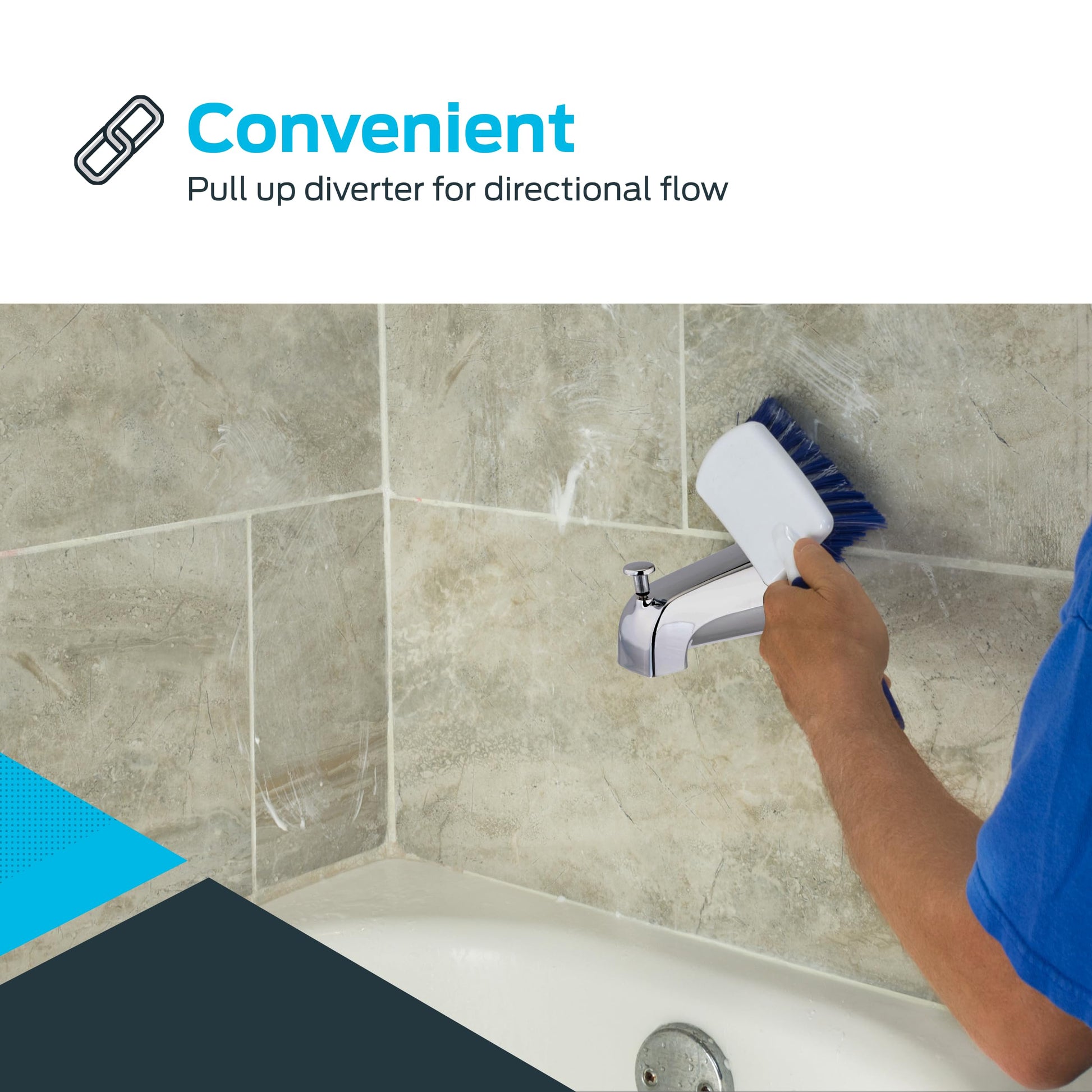 EZ-FLO 5-3/8 Inch Nose Diverter Tub Spout, 1/2 Inch IPS Connection, Chrome Finish, 15083