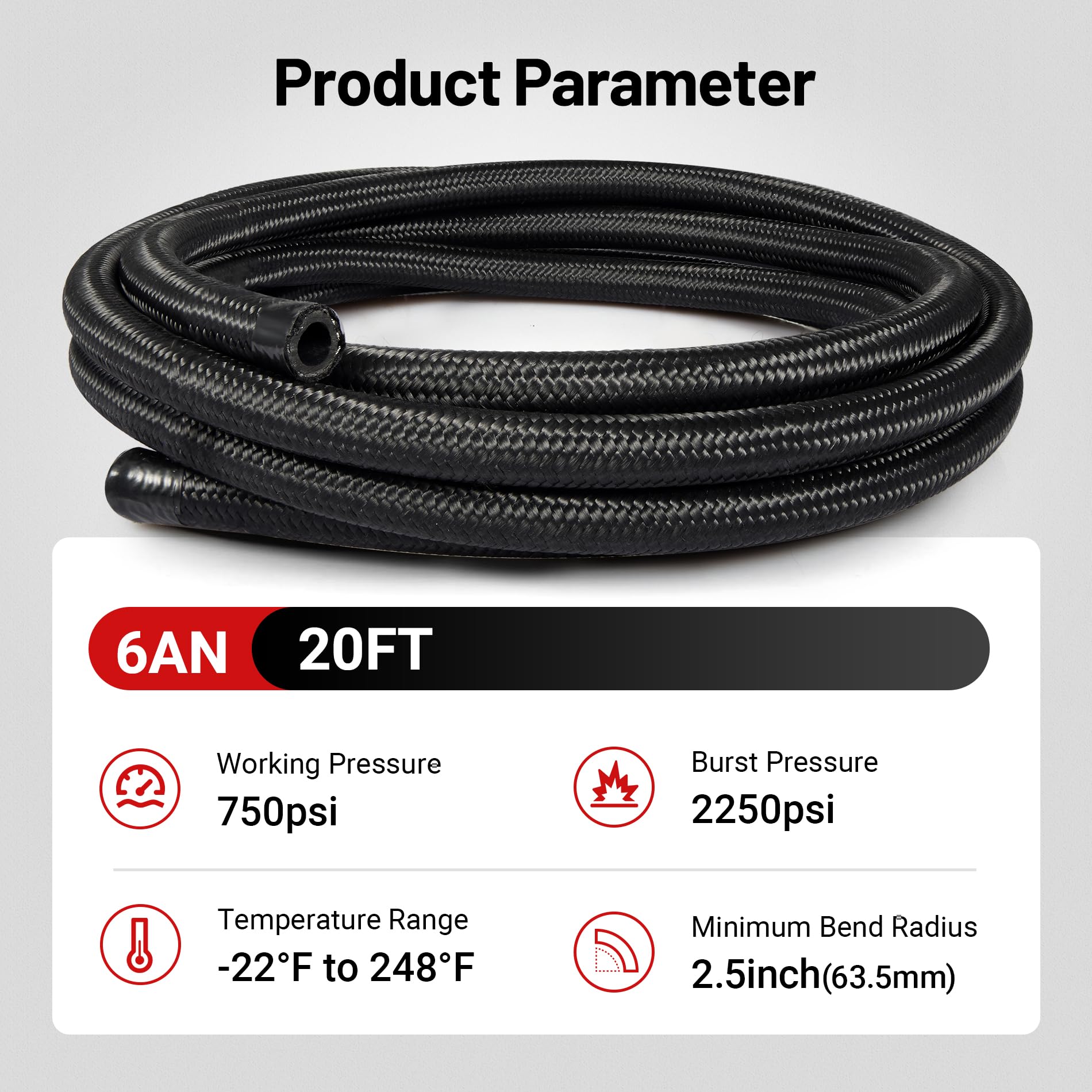 EVIL ENERGY 6AN Fuel Line Kit, 6AN Nylon Braided Fuel Line Hose Fitting Kit CPE 20FT Black