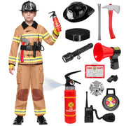 Spooktacular Creations Halloween Boys Fireman Costume, Firefighter Costume for Kids, Brown Toddler Fireman Costume Accessories Set for Dress-up and Roleplay Party (3T (3-4 YRS))