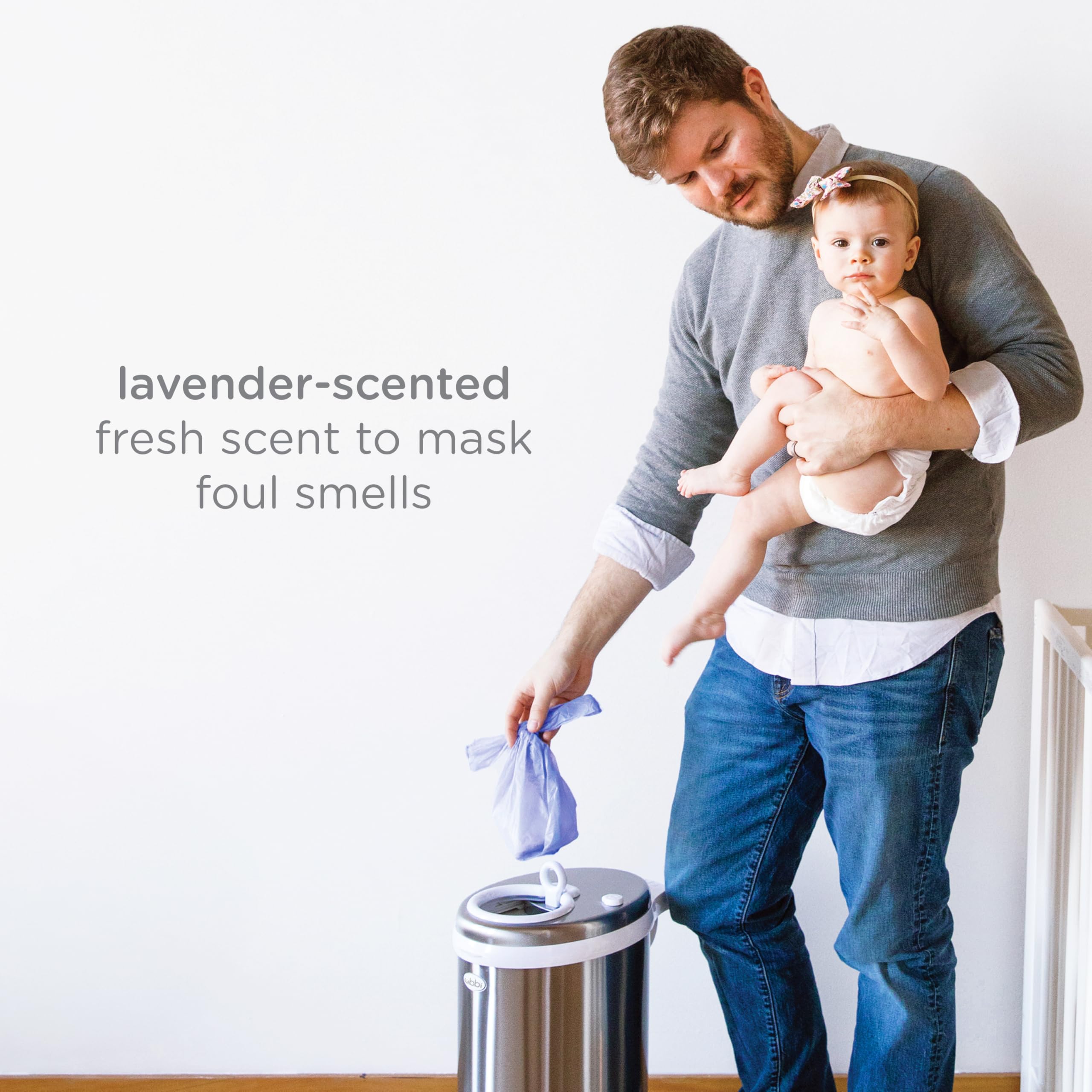 Ubbi Disposable Diaper Sacks, Lavender Scented, Easy-To-Tie Tabs, Diaper Disposal or Pet Waste Bags, 200 Count