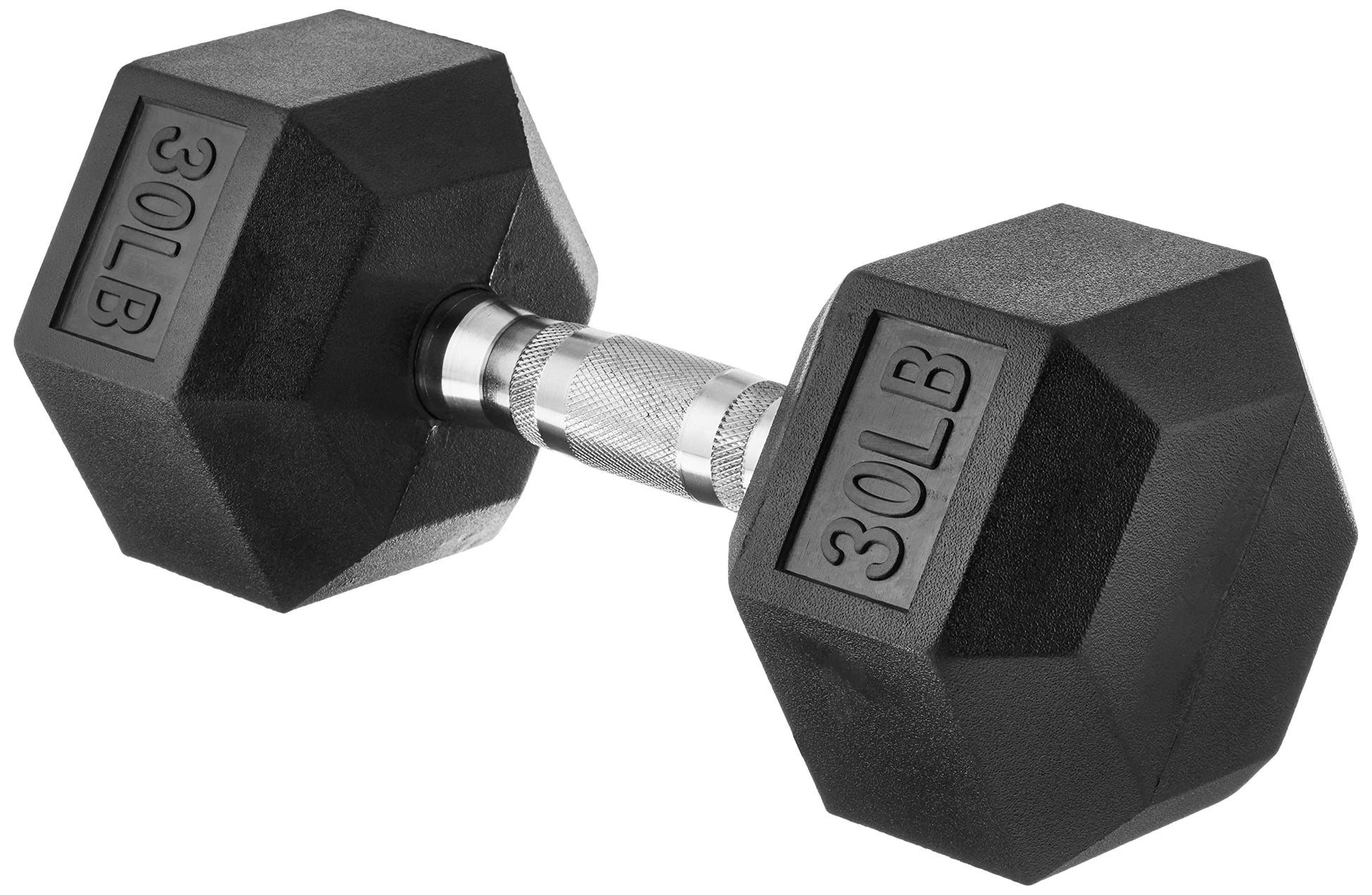Amazon Basics Rubber Hex Dumbbell Hand Weight, 30 pound, Single, Black
