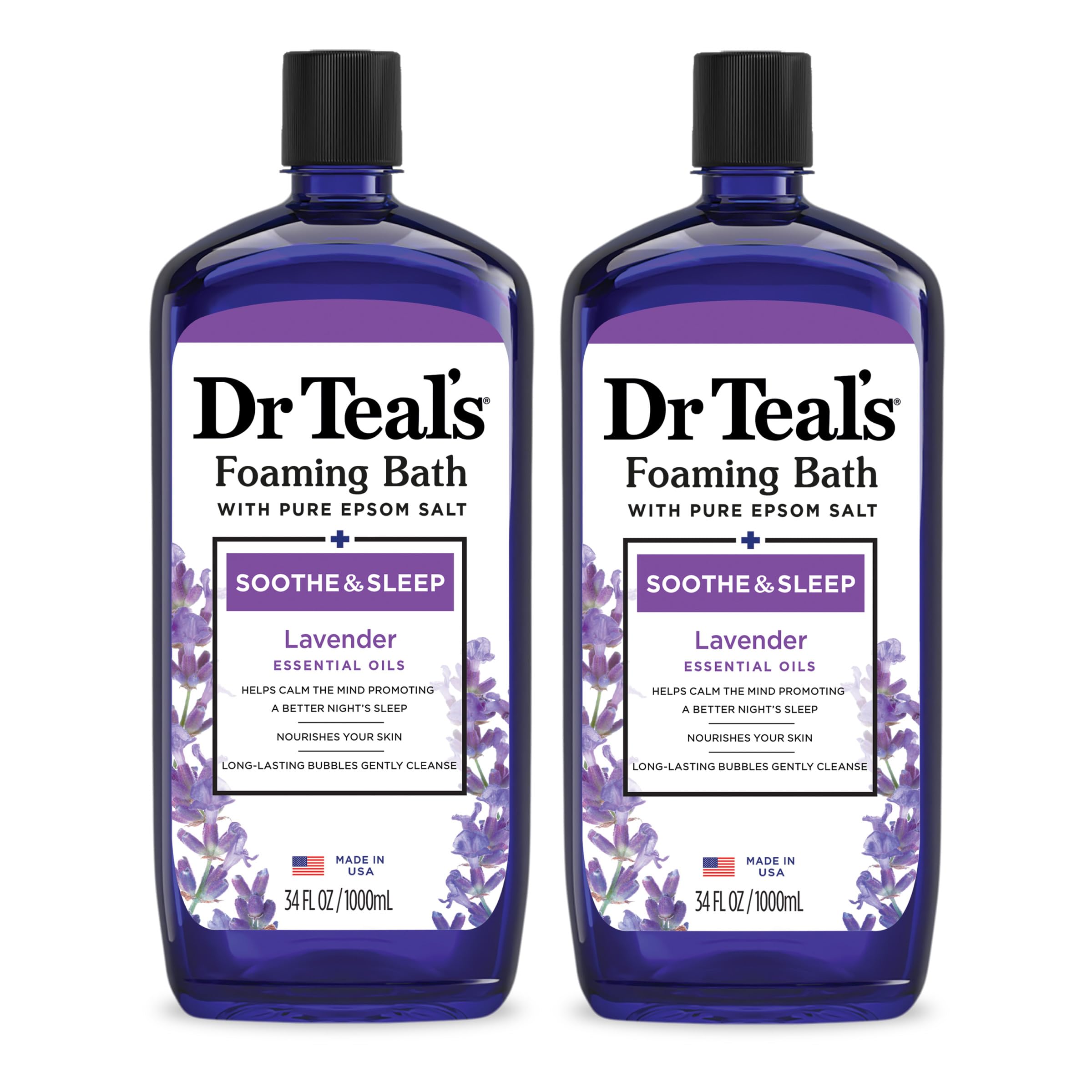 Dr Teal's Foaming Bath with Pure Epsom Salt, Soothe & Sleep with Lavender, 34 fl oz (Pack of 2)