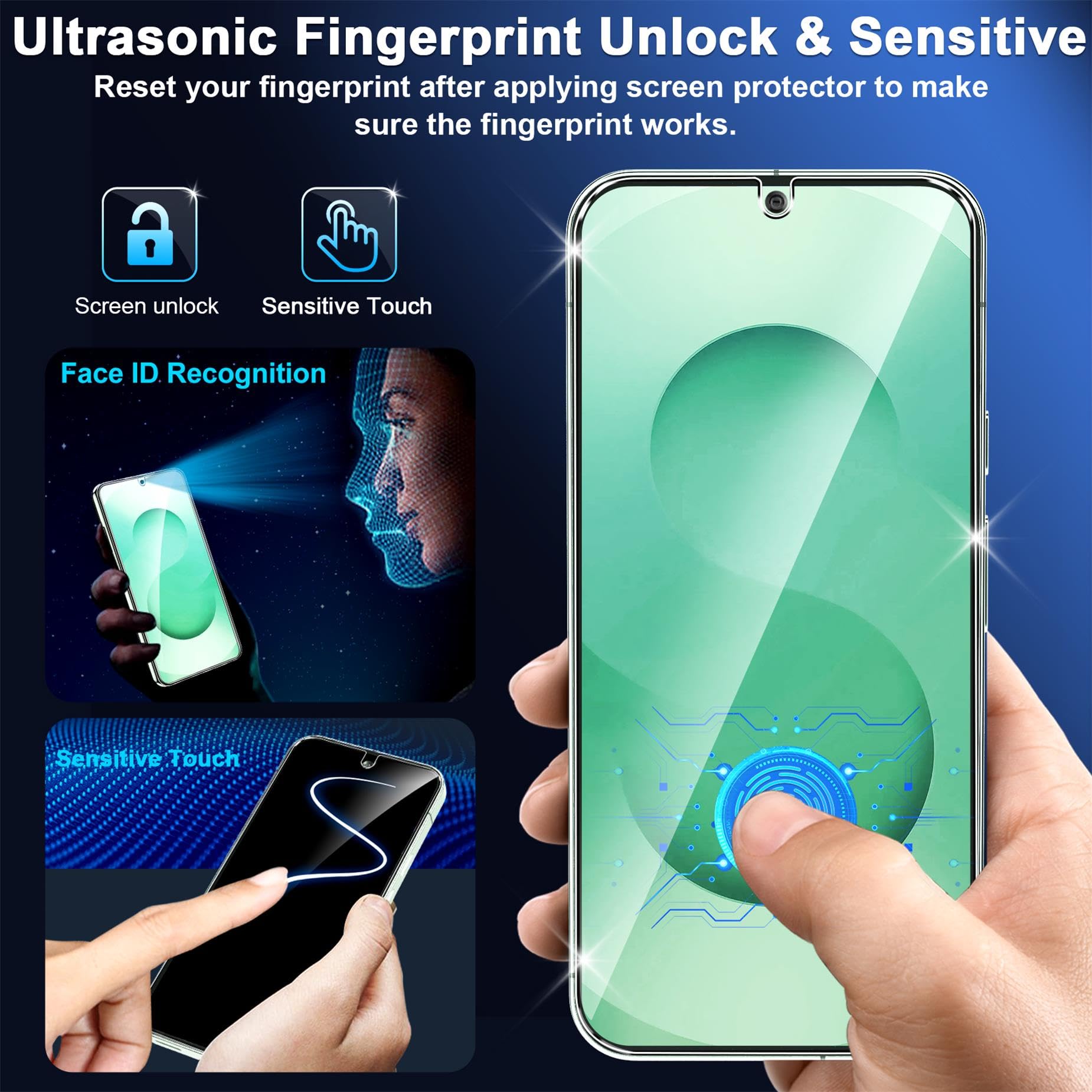 firtstnow 3 Pack Glass Screen Protector for Samsung Galaxy S25 Plus [6.7 inch] + 3 Pack Camera Lens Protector, 9H Tempered Glass, Fingerprint Unlock, HD Clear Case Friendly Anti-Scratch