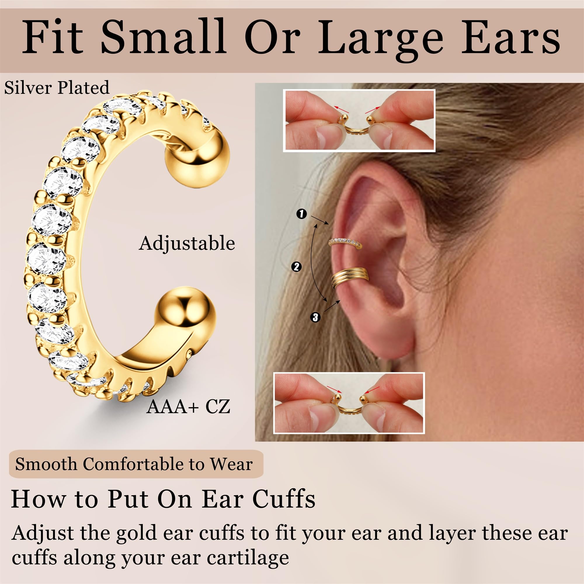 LOLIAS Ear Cuff Earrings for Women Non Piercing Gold Ear Cuffs 14K Gold Plated Ear Cuff for Non Pierced Ears Clip on Cartilage Earring Fake Earrings