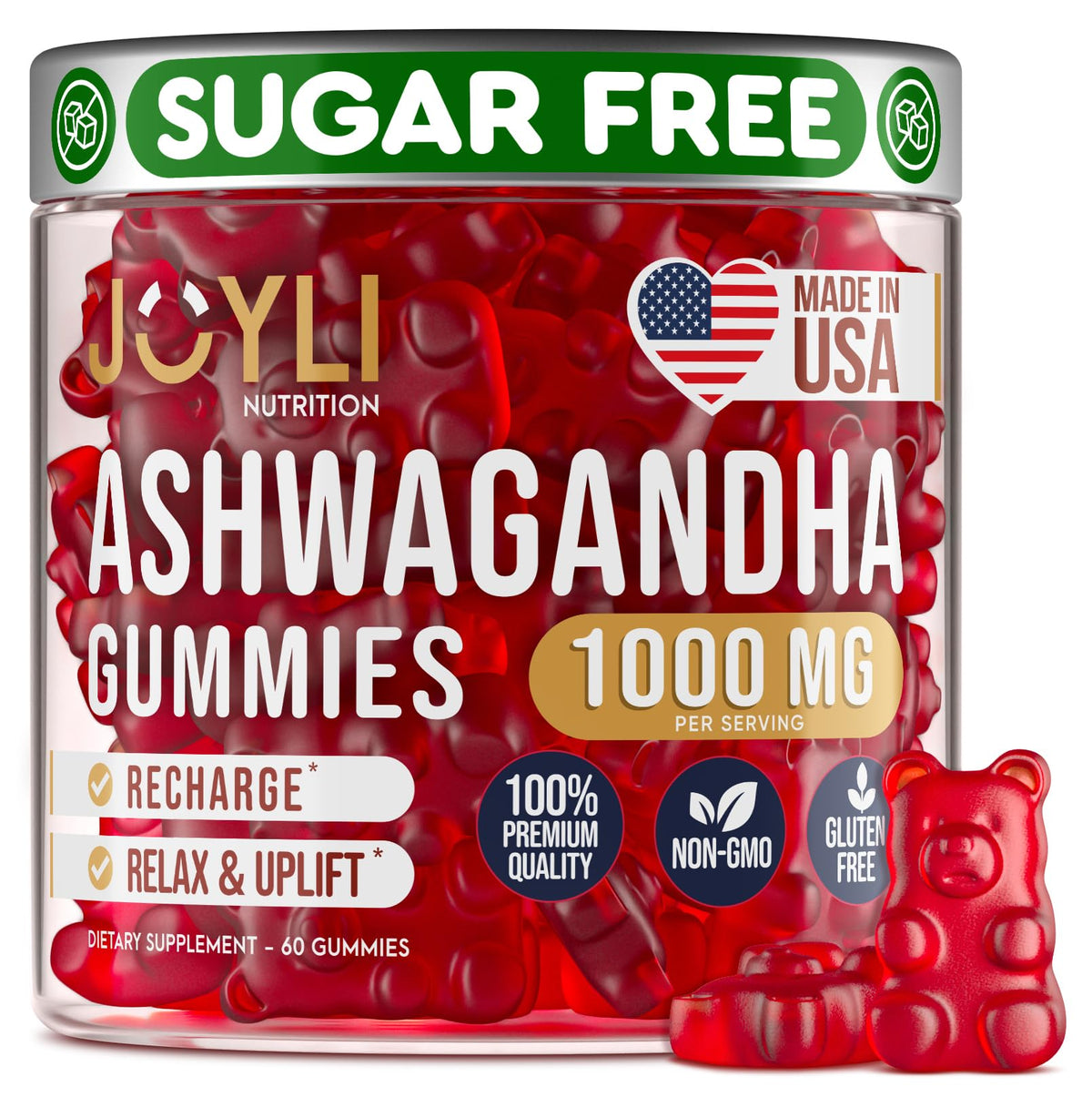 Ashwagandha Gummibärchen für Frauen & Männer - Natürliche Beruhigung Gummis mit Ashwagandha Wurzelextrakt Vitamin C Zink - Ashwagandha Kräuterergänzung für Schlaf Stress Balance - 60 vegane zuckerfreie Kaubonbons