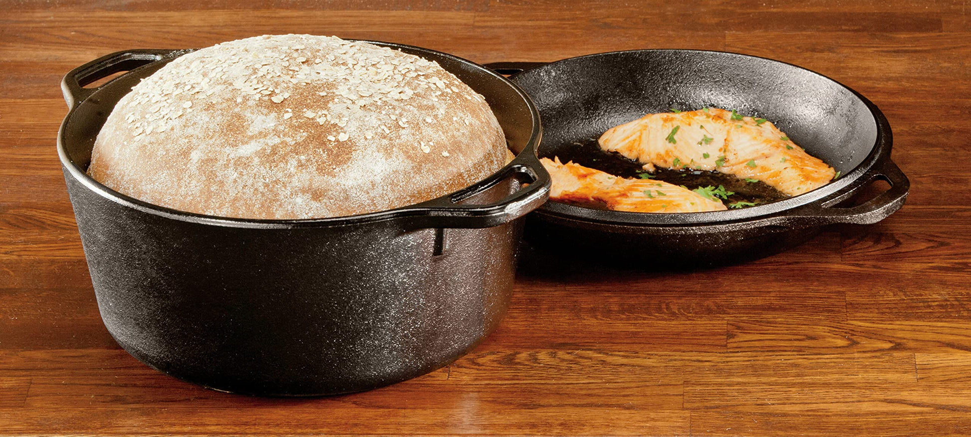 Lodge 5 Quart Cast Iron Double Dutch Oven – Pre-Seasoned – Lid Converts to 10.25" Skillet – PFAS-Free – Made in USA – Dual Handles – Oven, Grill, Campfire & Stovetop Safe – Durable & Non-Toxic