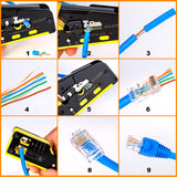 Solsop Pass Through RJ45 Crimp Tool Kit All-in-One Ethernet Crimper Cat7 Cat6 Cat5 Crimping Tool with Network Cable Tester, 50-Pack Cat6 RJ45 Pass Through Connector, 50-Pack Connector Boots