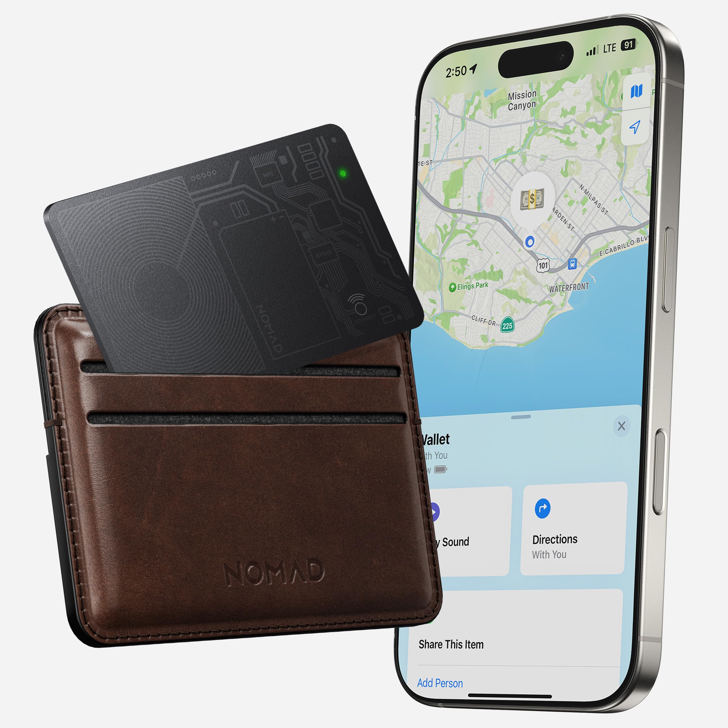 Nomad Tracking Card, schlanker Karten-Tracker mit IPX7 Wasser- und Staubdichtigkeit – Karten-Tracker für Brieftasche, Gepäck & Reisepass, 5 Monate GPS-Tracker mit langer Akkulaufzeit, wiederaufladbar, nur mit iOS kompatibel