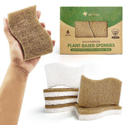 AIRNEX Natural Kitchen Sponges Pack of 6 - Cellulose and Coconut Husk Dishwashing Sponges - Odor Free Non Scratch Walnut Scrubber Sponges - Eco Friendly Quick Drying Scrub Sponges for Washing Dishes