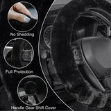 SEG Direct Furry Car Steering Wheel Cover with Fluffy Gear Shift Cover Soft Warm Non-Slip Car Decoration for Women Girls 2 PCS Set, Pink