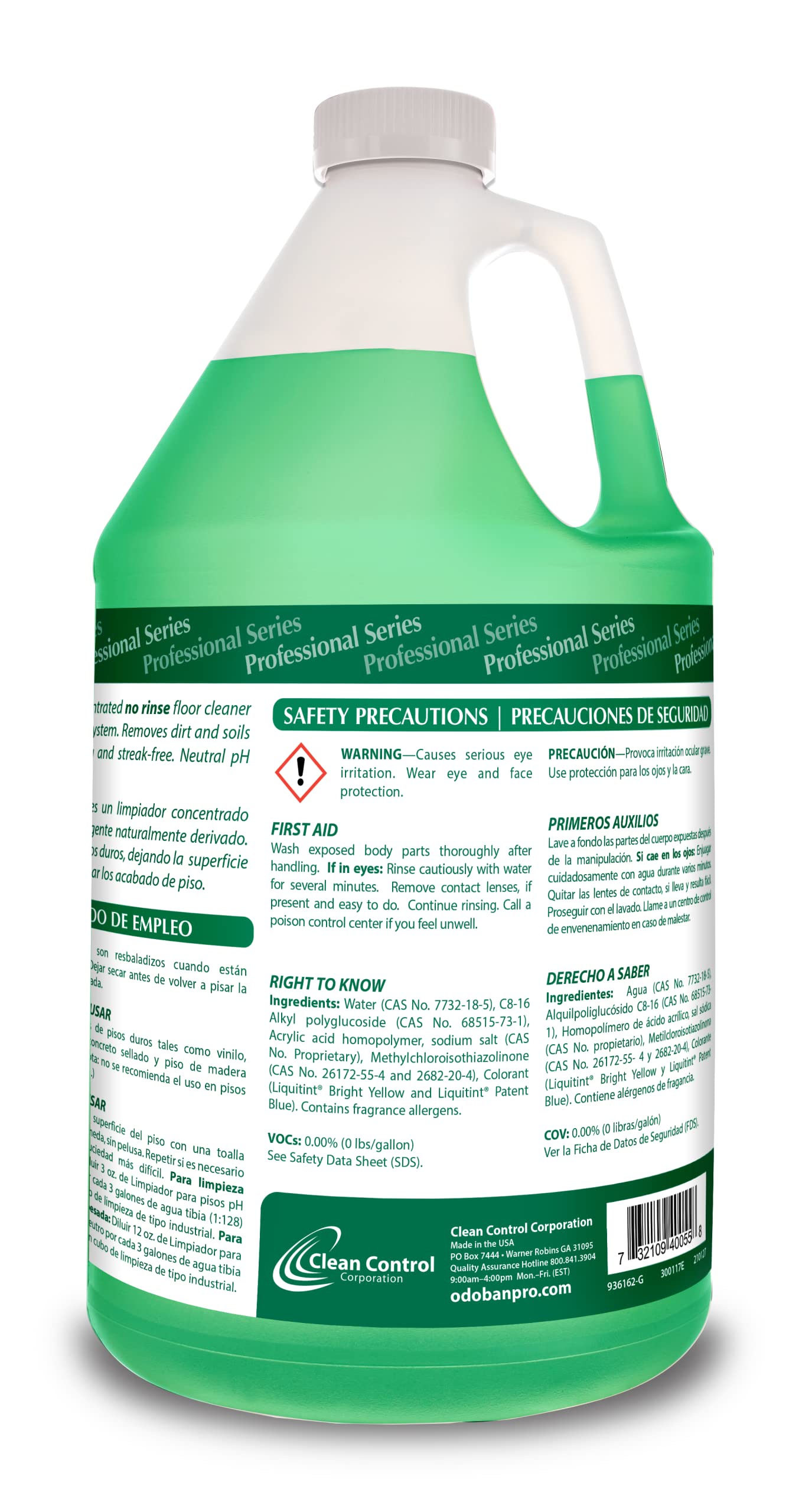 OdoBan Professional Series Neutral pH No Rinse Floor Cleaner Concentrate, Made in the USA, 4 Gallons