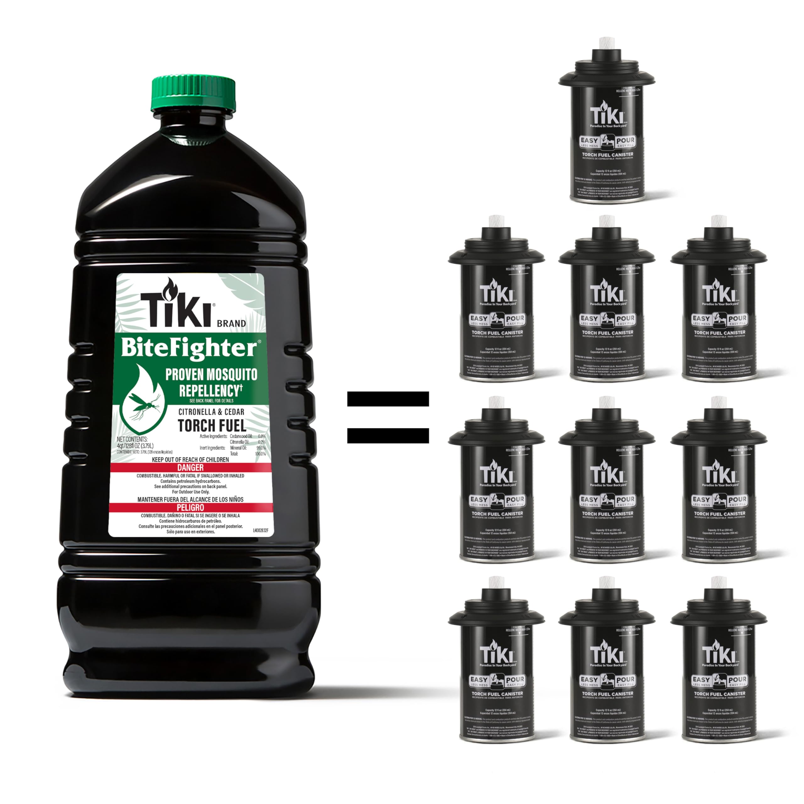 TIKI BiteFighter Mosquito Repellent Torch Fuel - 1 Gallon (128 oz.), Citronella & Cedar Formula for Mosquito Repellency, Easy Pour Bottle, Use with Torches & Table Torches, Outdoor & Backyard Use