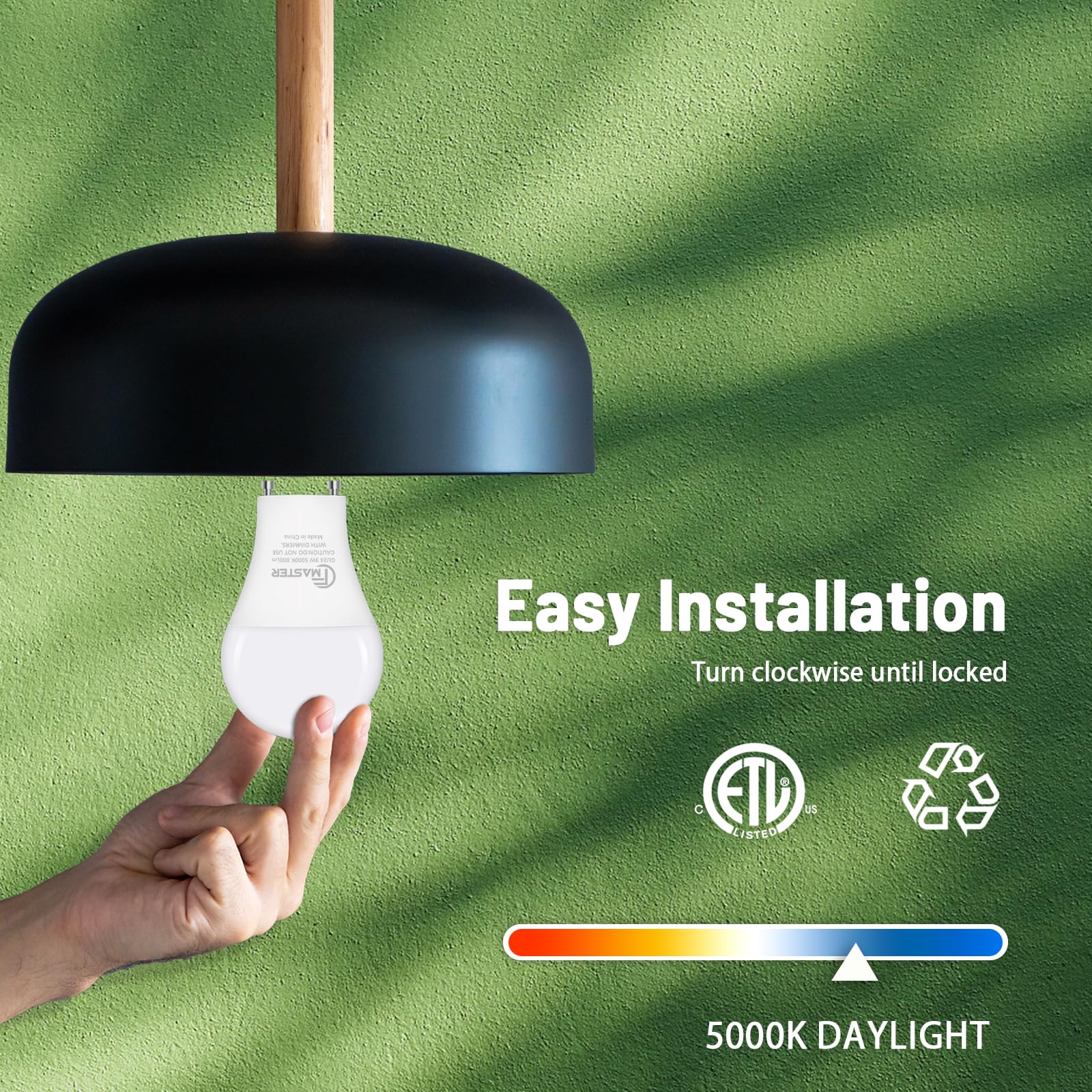 CFMASTER GU24 LED Light Bulb, 5000K Daylight, 9W(100W Equivalent), 800 Lumens, A19 Shape GU 24 LED Bulbs, Twist and Lock GU24 Pin Base with Two Prongs, Non-Dimmable, UL ETL Certificated(4-Pack)