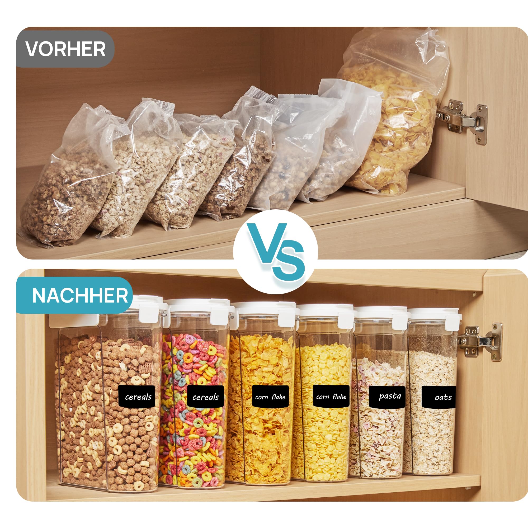 Vtopmart Cereal Containers Set, 3 PCS Airtight Food Storage Container with Flip-Top Lids, Plastic Organizer Dispenser for Kitchen, Pantry Organization (135.2oz/4L)