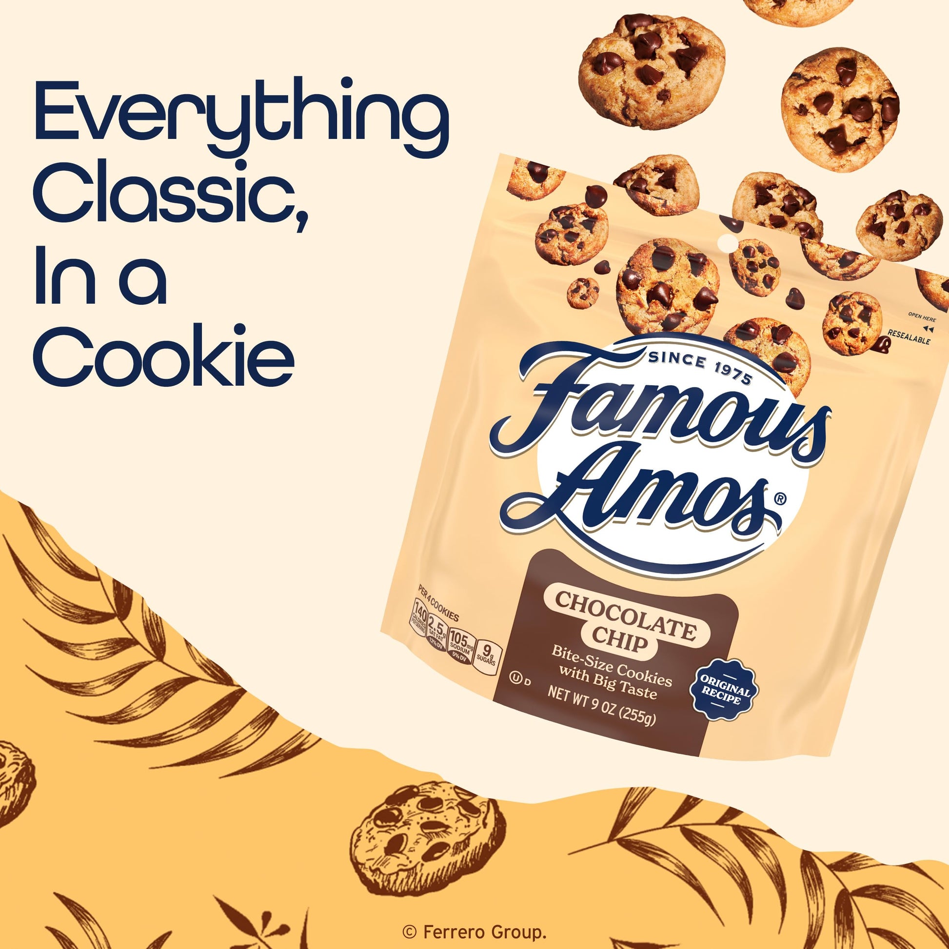 Famous Amos Chocolate Chip Cookies, Original Recipe Bite-size cookies with semi-sweet chocolate chips, 9 oz