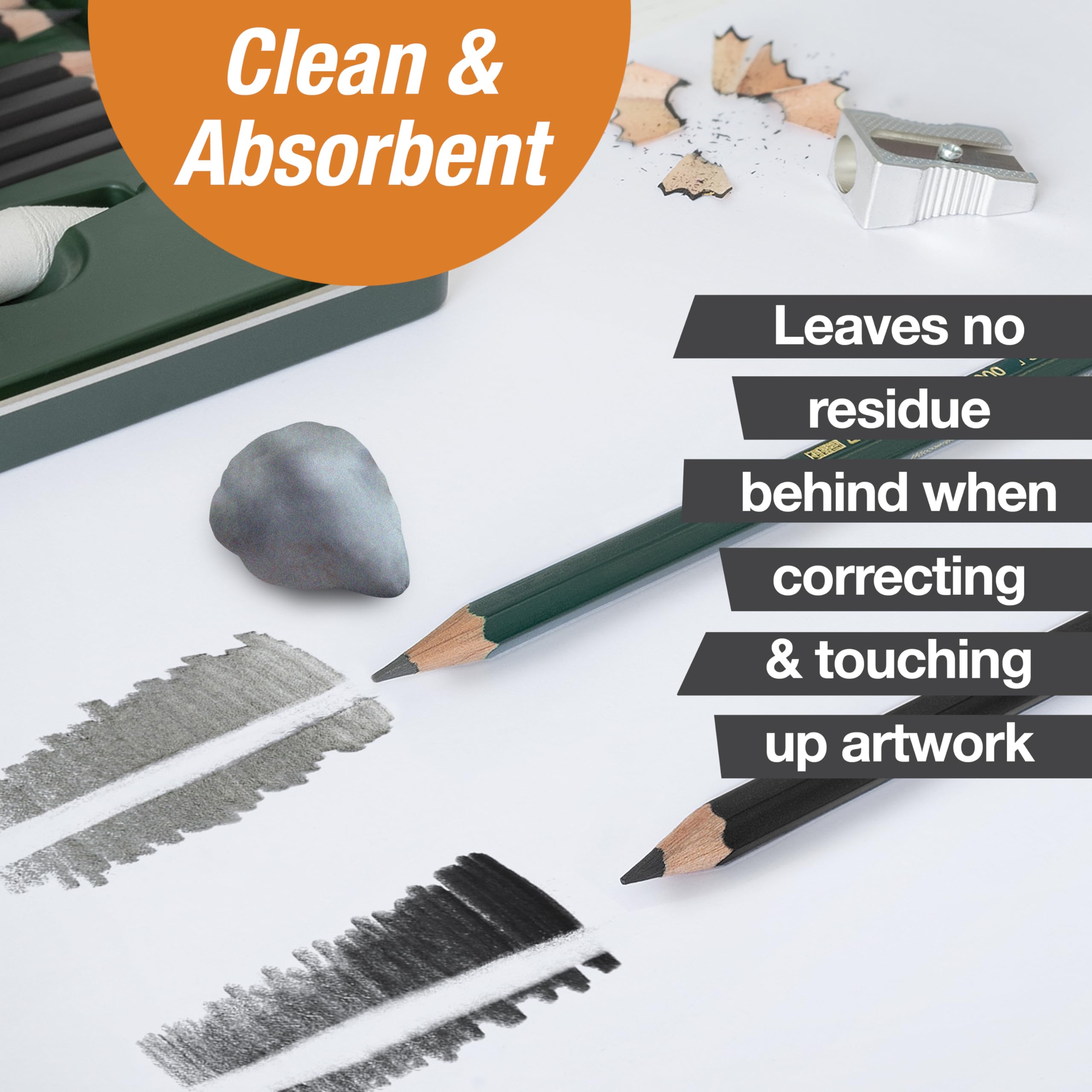 Faber-Castell Erasers - Drawing Art kneaded Erasers, Large Size Grey - 4 Pack