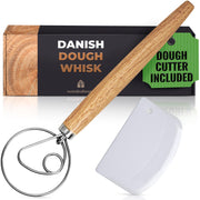 Danish Dough Whisk, Bread Whisk 13" with Dough Cutter - Sourdough Whisk for Baking with Stainless Steel Dough Hook, Bread Dough Whisk for Sourdough, Pizza, Pastry, Cake Batter, Kitchen Gifts for Mom