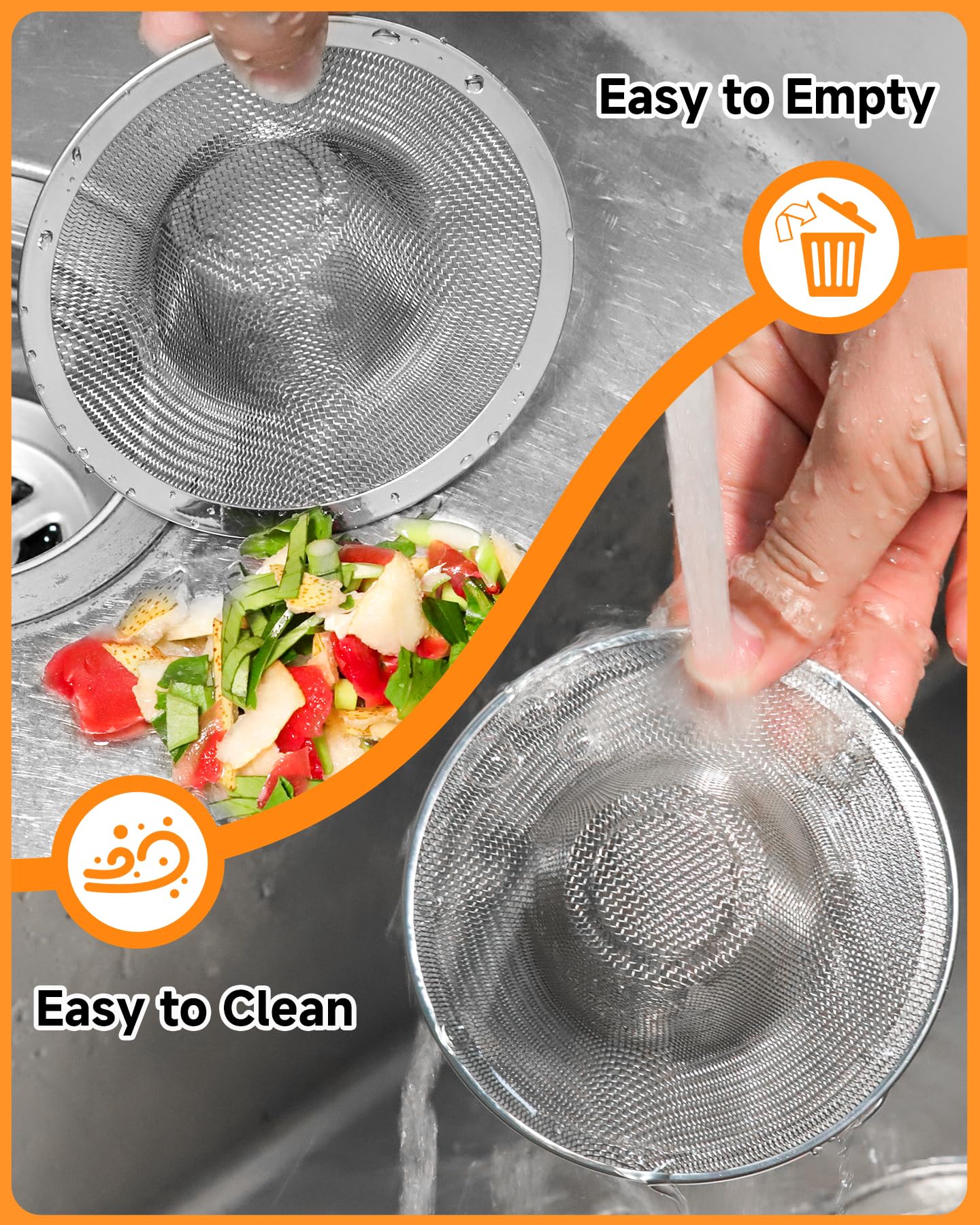 VMVN Kitchen Sink Strainer, Stainless Steel Sink Drain Strainer, 2pcs Drain Cover Stopper,4.5" Diameter for Kitchen Drain Basket,for Shower Bathtub Drain Hair Catcher