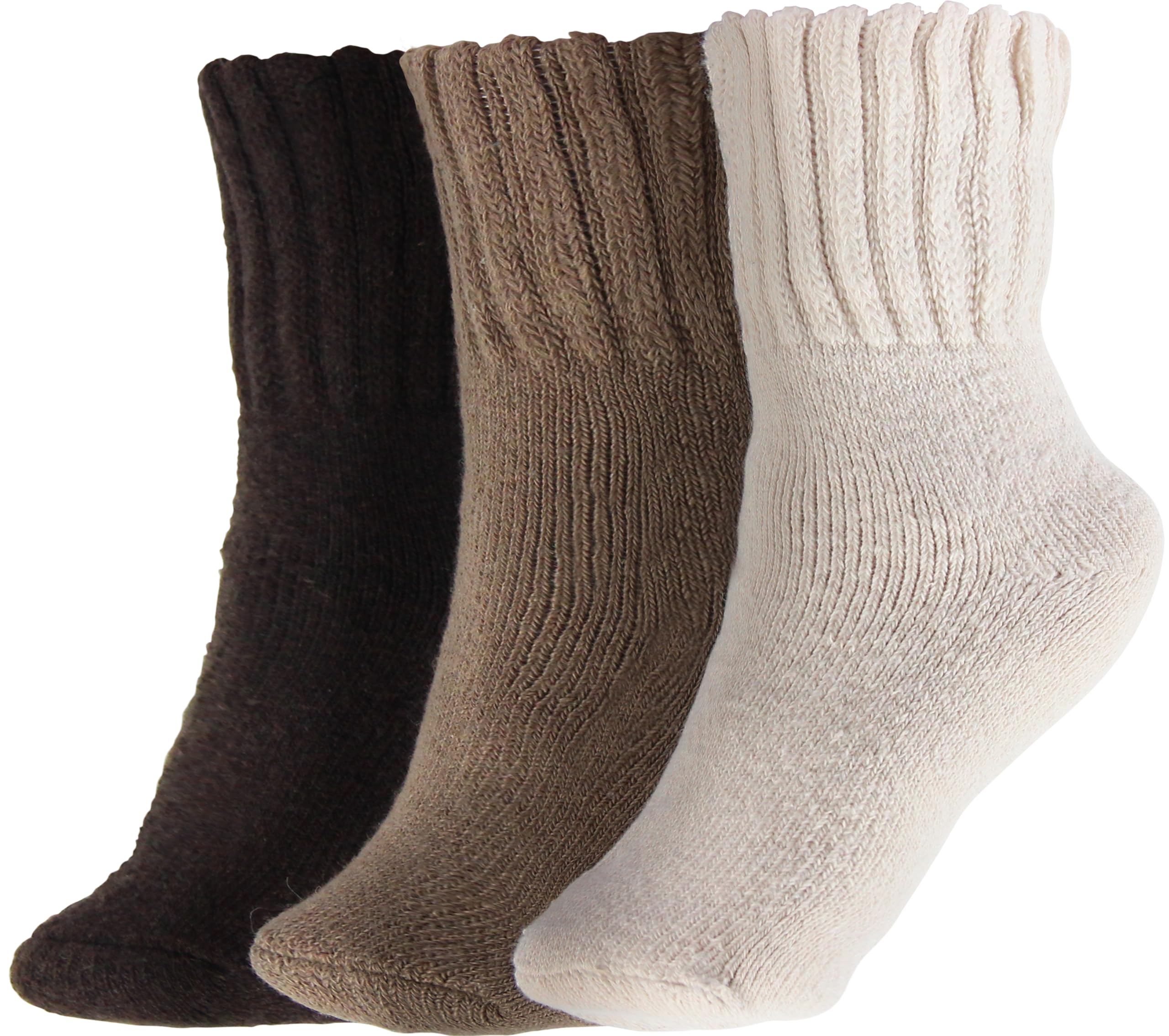 BenSorts Women Warm Solid Socks Thick Ladies Warm Cozy Crew Socks for Female Dark Light Brown Beige 3 Pairs Pack