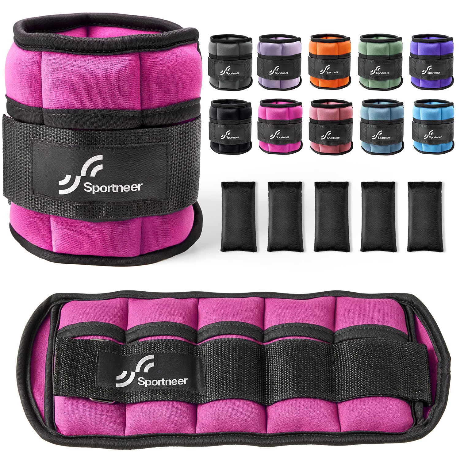 Sportneer Adjustable Weighted Ankle Weights Set 1 Pair 2 4 6 8 10 Lbs Leg Weight Straps for Women Men for Gym,Fitness, Workout,Walking, Jogging,1-5 lbs for Each Ankle, 1 Pair 2-10 lbs (Black)