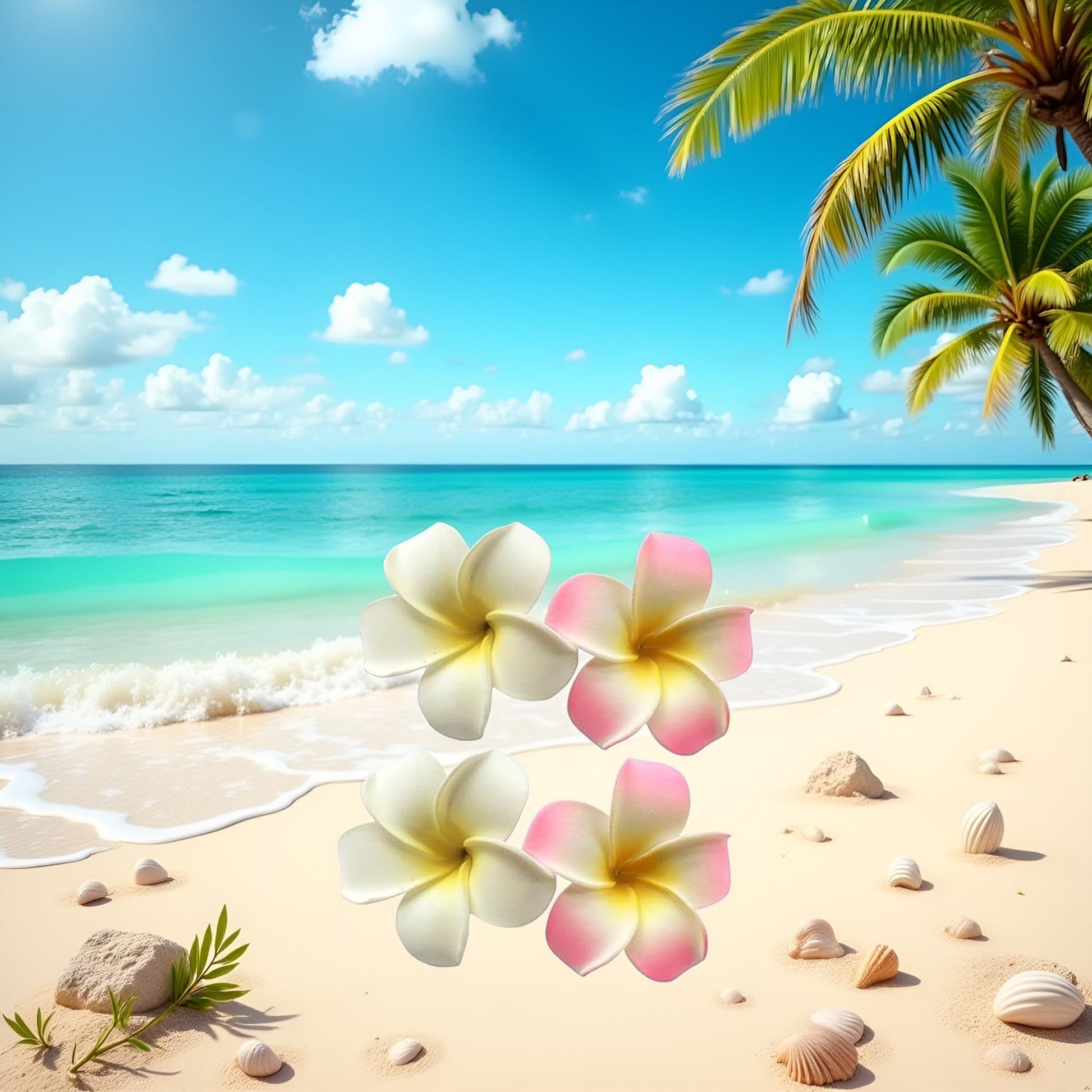 4 Pcs 7cm White and Pink Hawaiian Frangipani Plumeria Foam Head Flower Party Beach Hair Clip Hair Clips