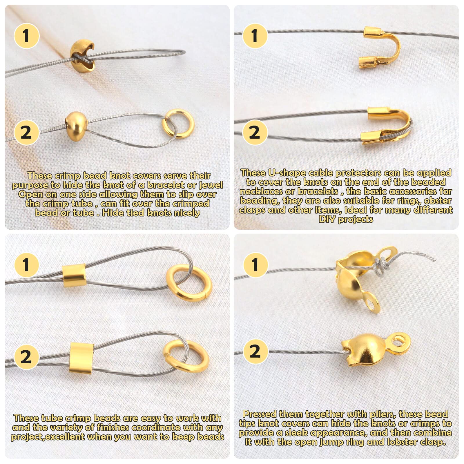 1200 Pcs Crimp Beads Kit for Jewelry Making, Acejoz Crimp Beads, Crimp Covers, Crimp Tubes and Wire Guardians, Lobster Clasps, Jump Rings, Crimping Pliers and Beading Wire for Jewelry Making